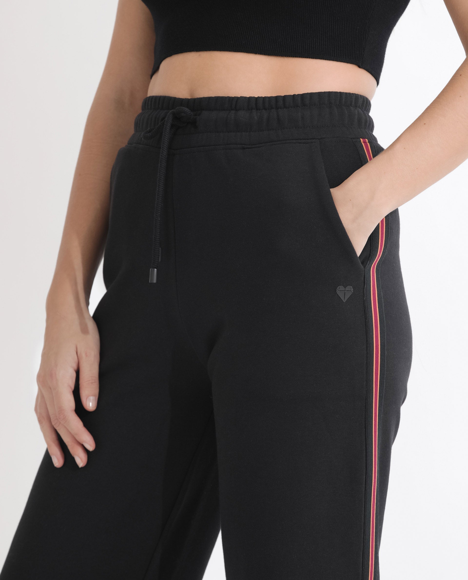 Rareism Women's Pazoo F Black Cotton Blend Plain Ankle Length Flared Track Pant