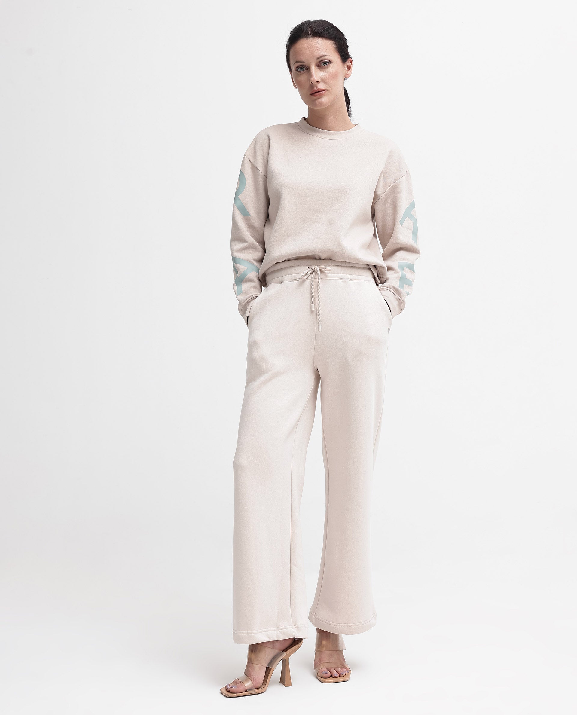 Rareism Women's Pazoo P Beige Cotton Blend Plain Ankle Length Flared Track Pant