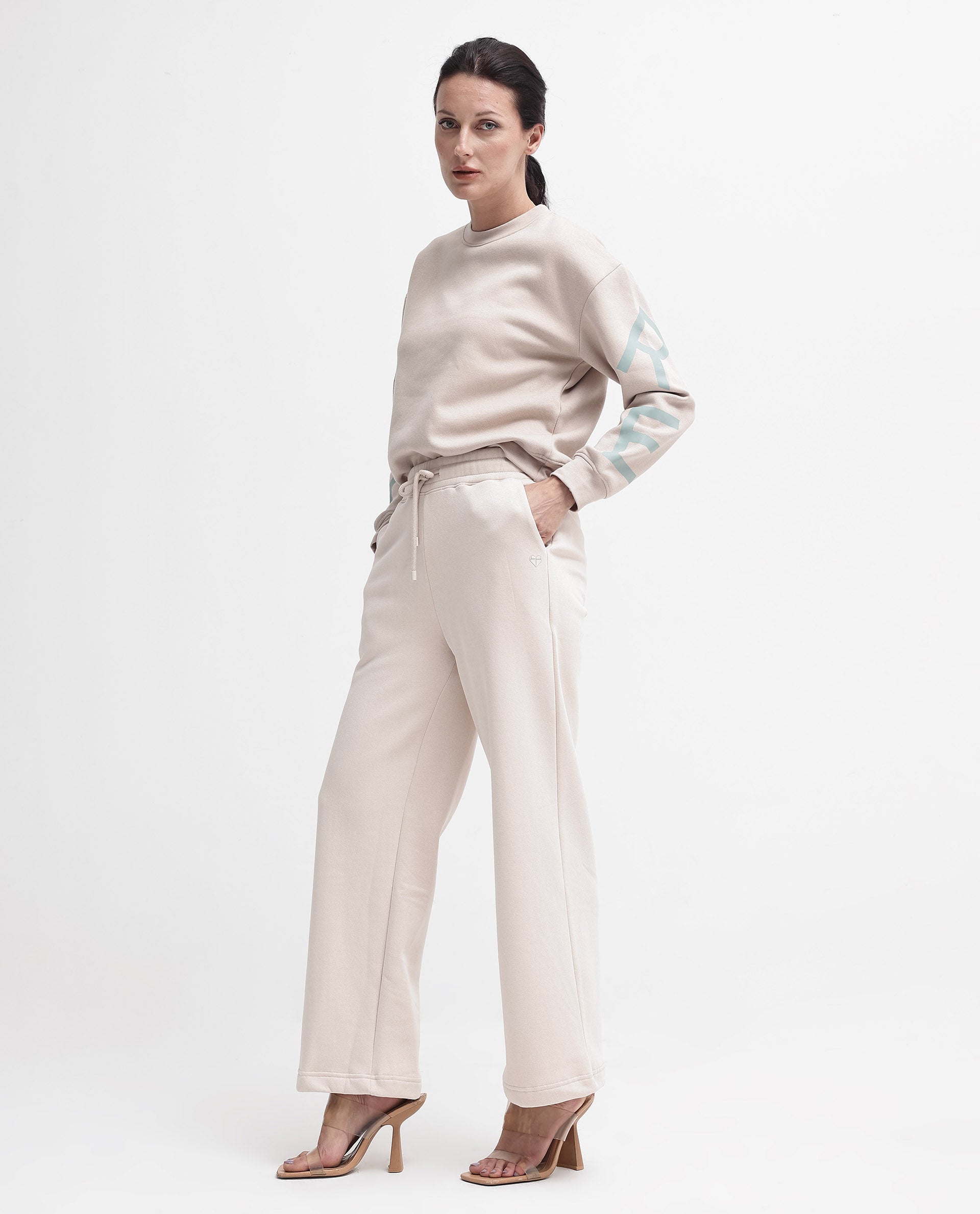 Rareism Women's Pazoo P Beige Cotton Blend Plain Ankle Length Flared Track Pant