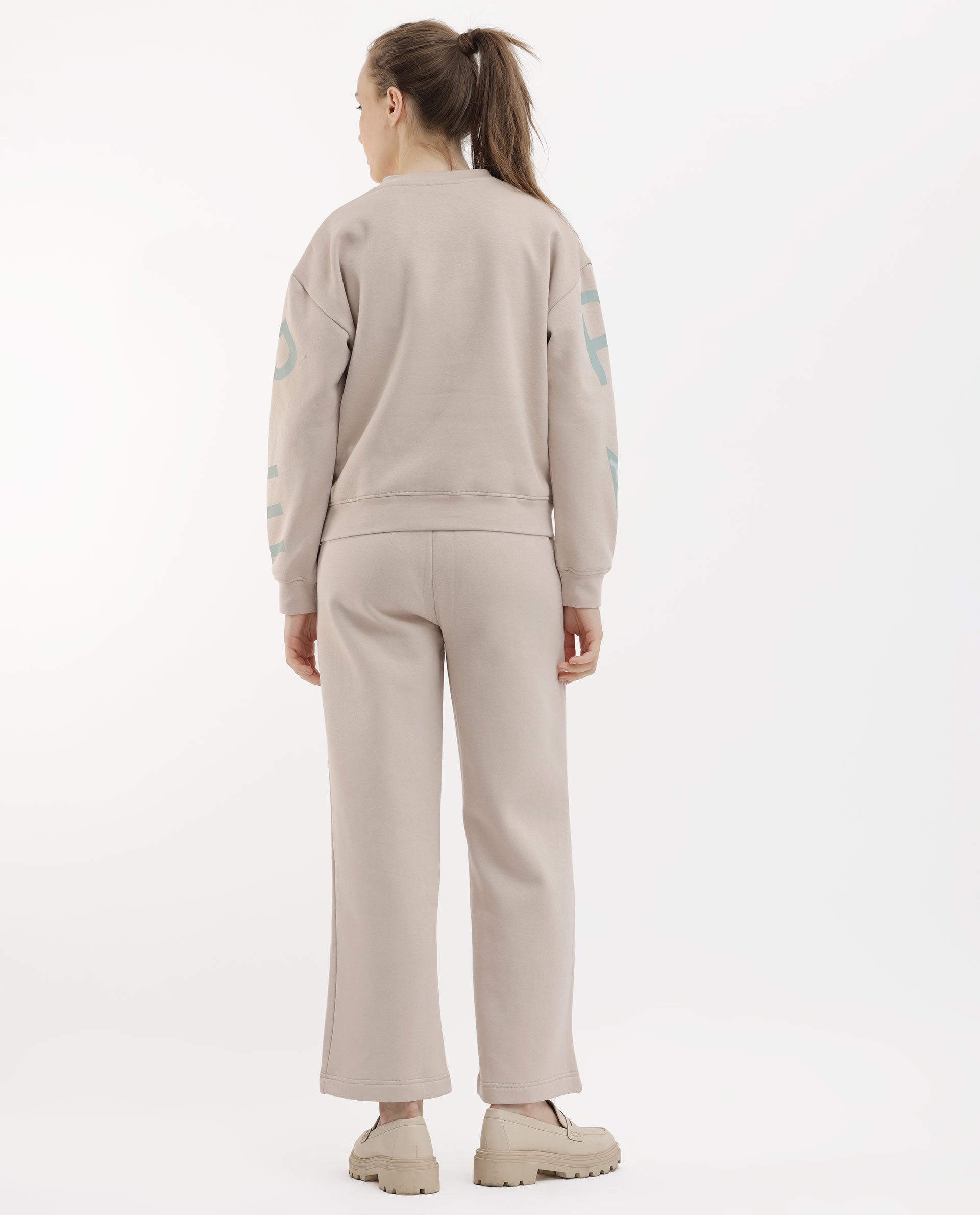 Rareism Women's Pazoo F Beige Cotton Blend Plain Ankle Length Flared Track Pant