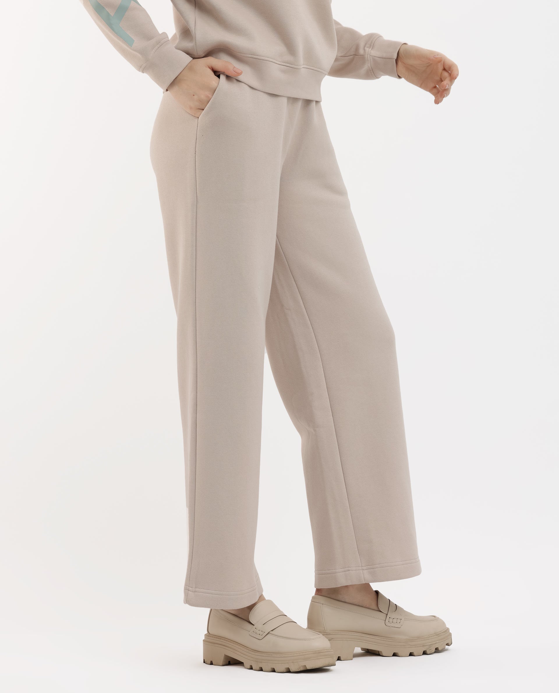Rareism Women's Pazoo F Beige Cotton Blend Plain Ankle Length Flared Track Pant