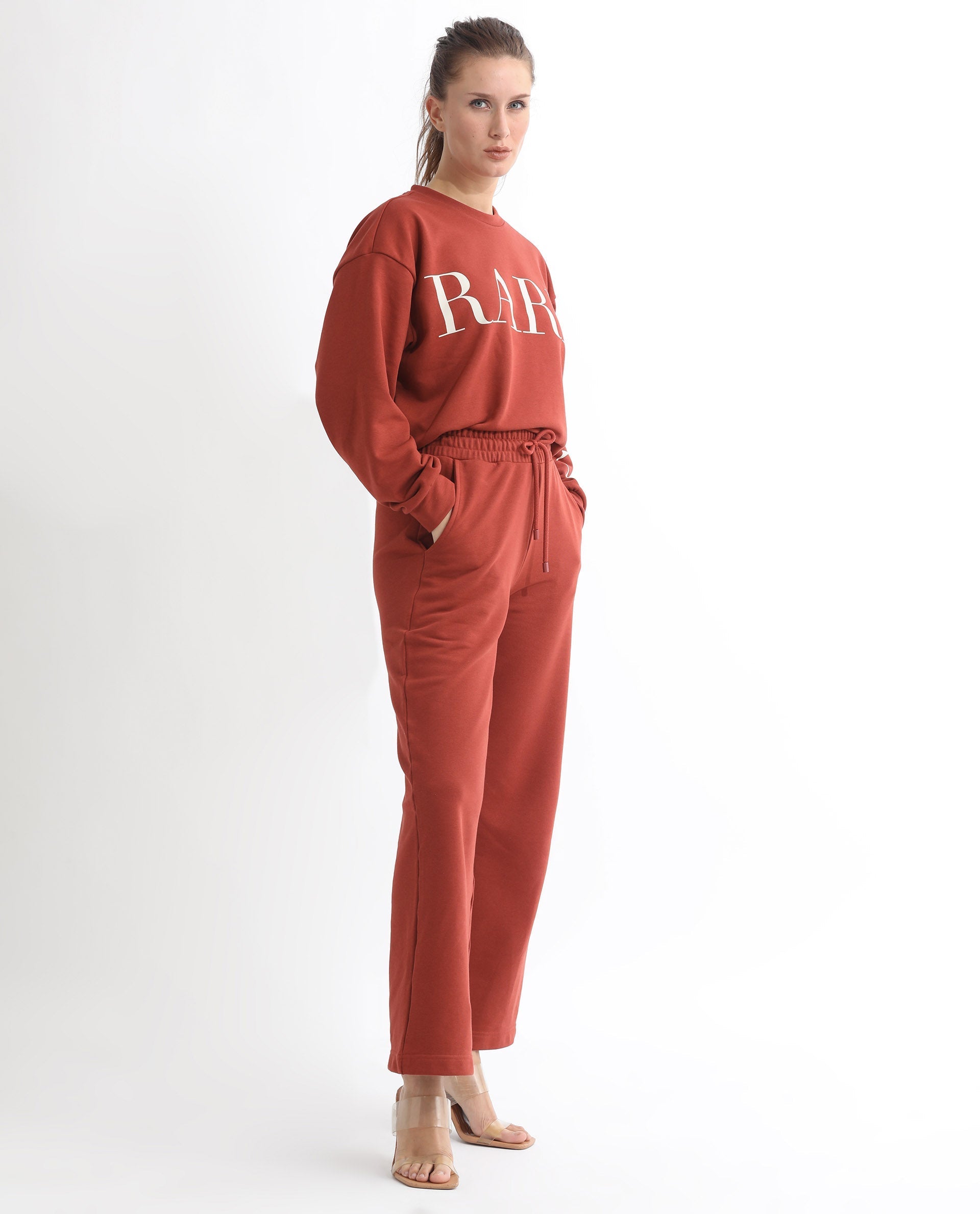 Rareism Women's Pazoo T Rust Cotton Blend Plain Ankle Length Flared Track Pant