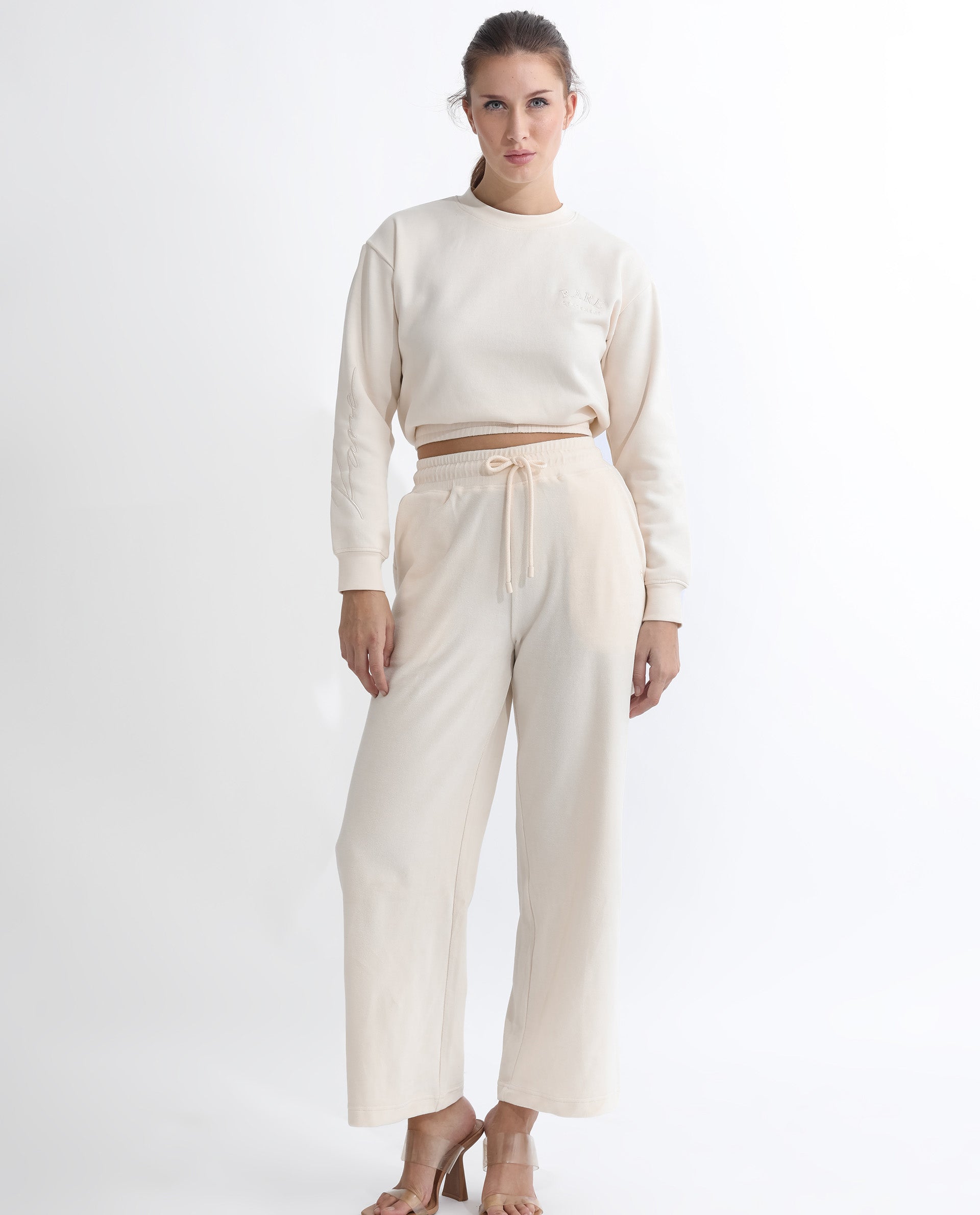 Rareism Women's Pazoo Tt Beige Cotton Blend Plain Ankle Length Flared Track Pant