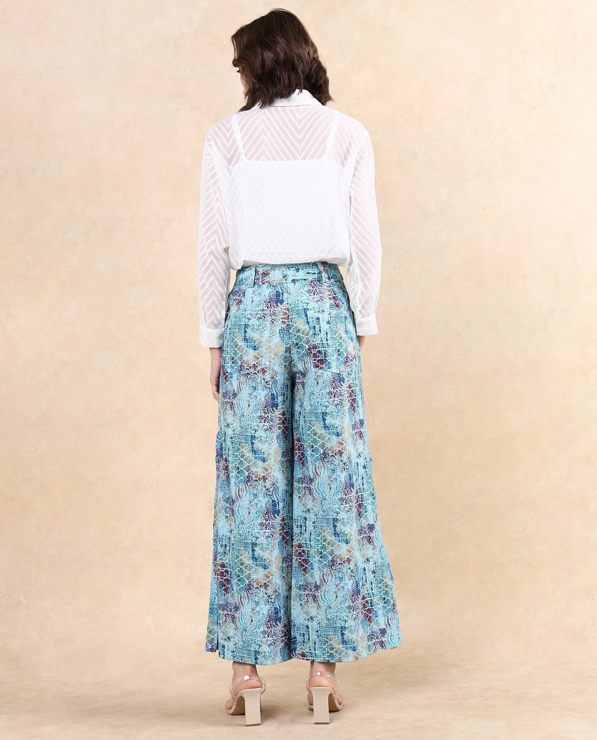 Rareism Women's Pescara Multi Cotton Abstract Print Ankle Length Wide Trouser