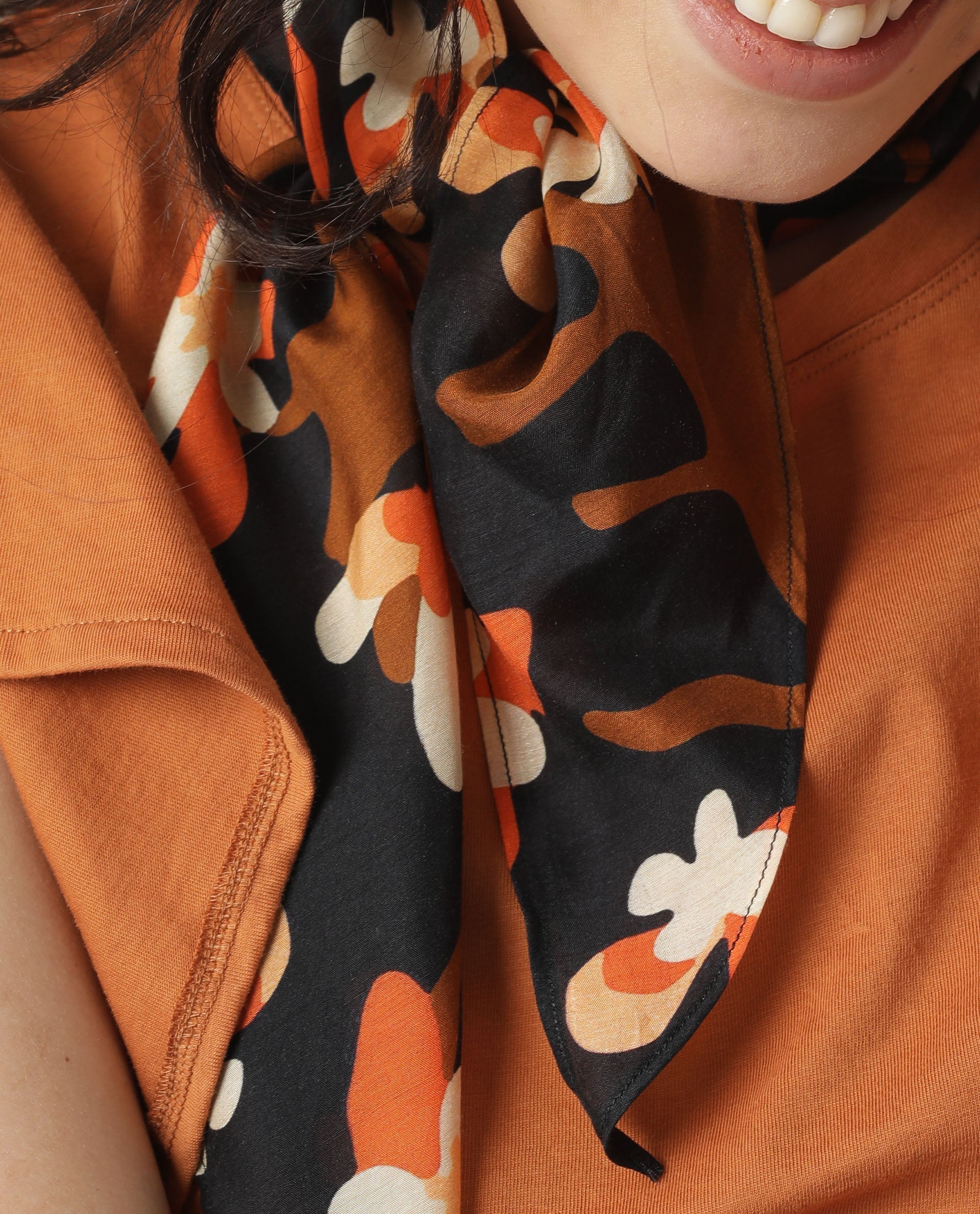 Rareism Women Perry Black Scarf Cotton Silk Fabric