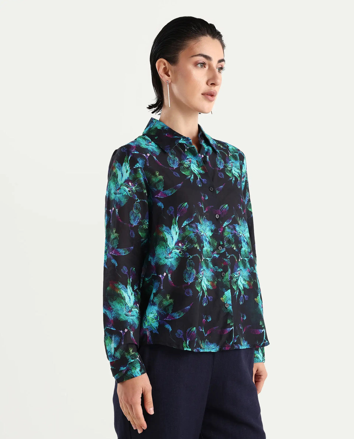 Rareism Women's Pointy Multi Cotton Spread Collar Floral Print Regular Fit Top