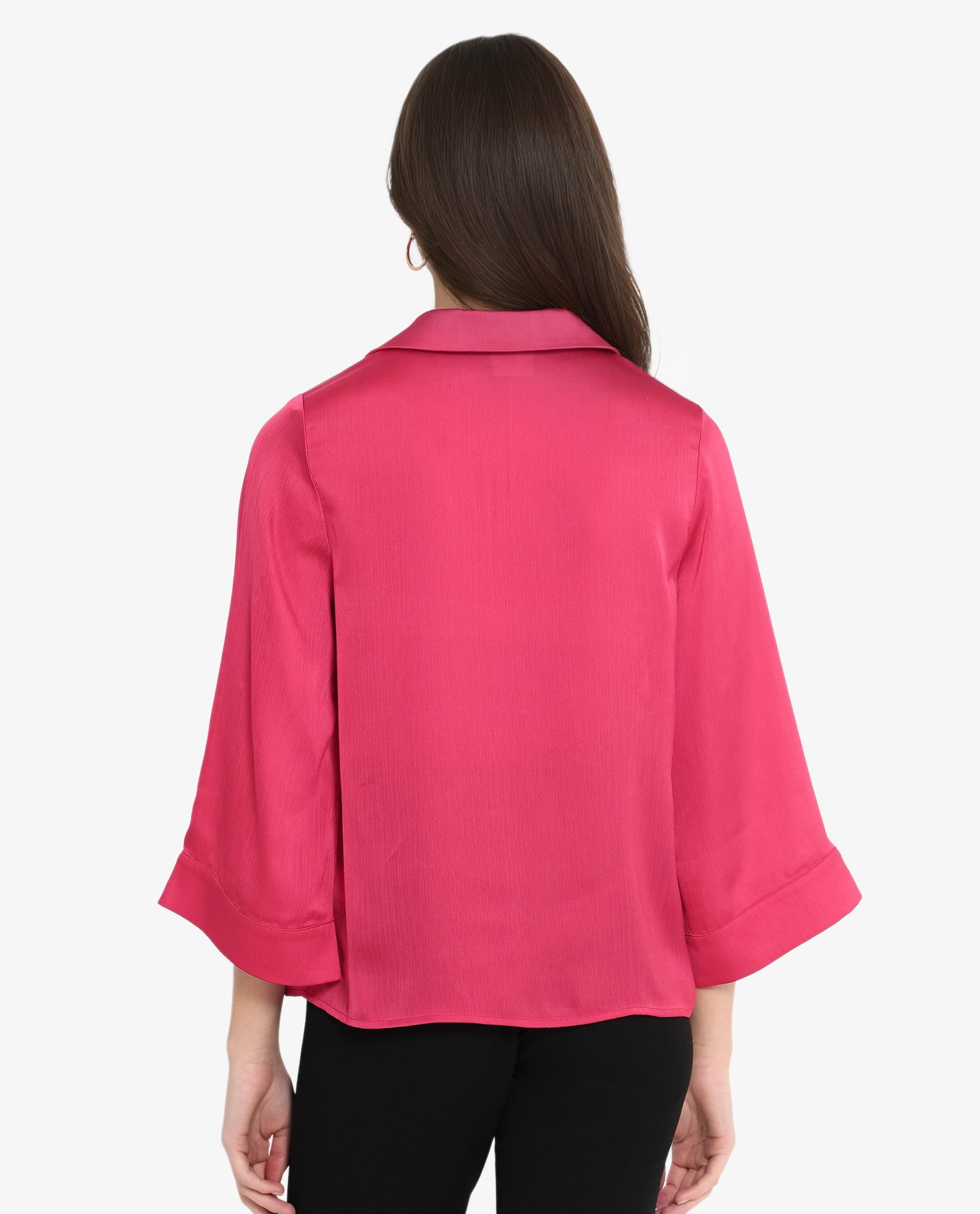 Rareism Women's Pomezia Dark Red Polyester Lapel Neck Plain Regular Fit Top