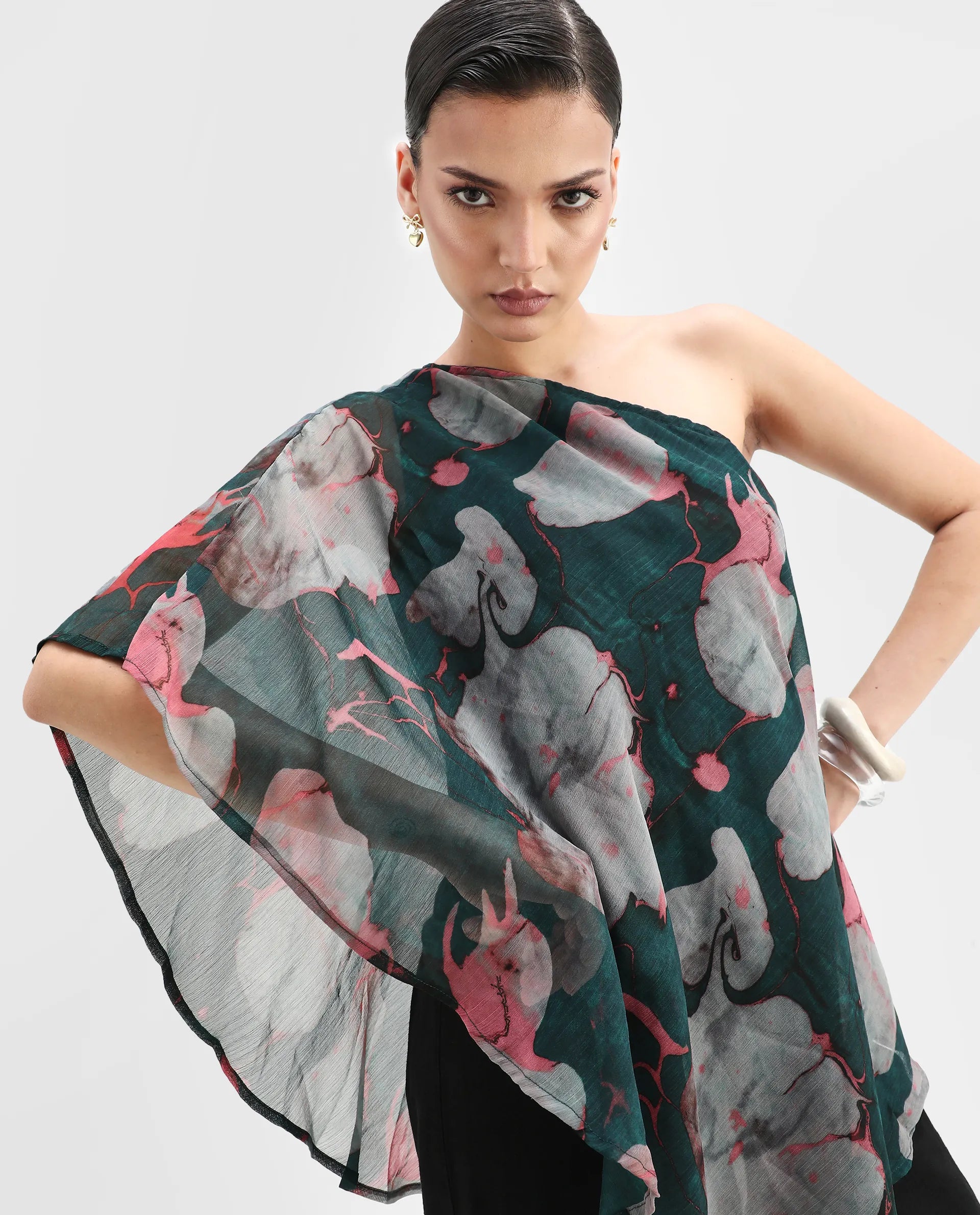 Rareism Women's Pose Multi Polyester Collarless Floral Print Sleeveless Regular Fit Top