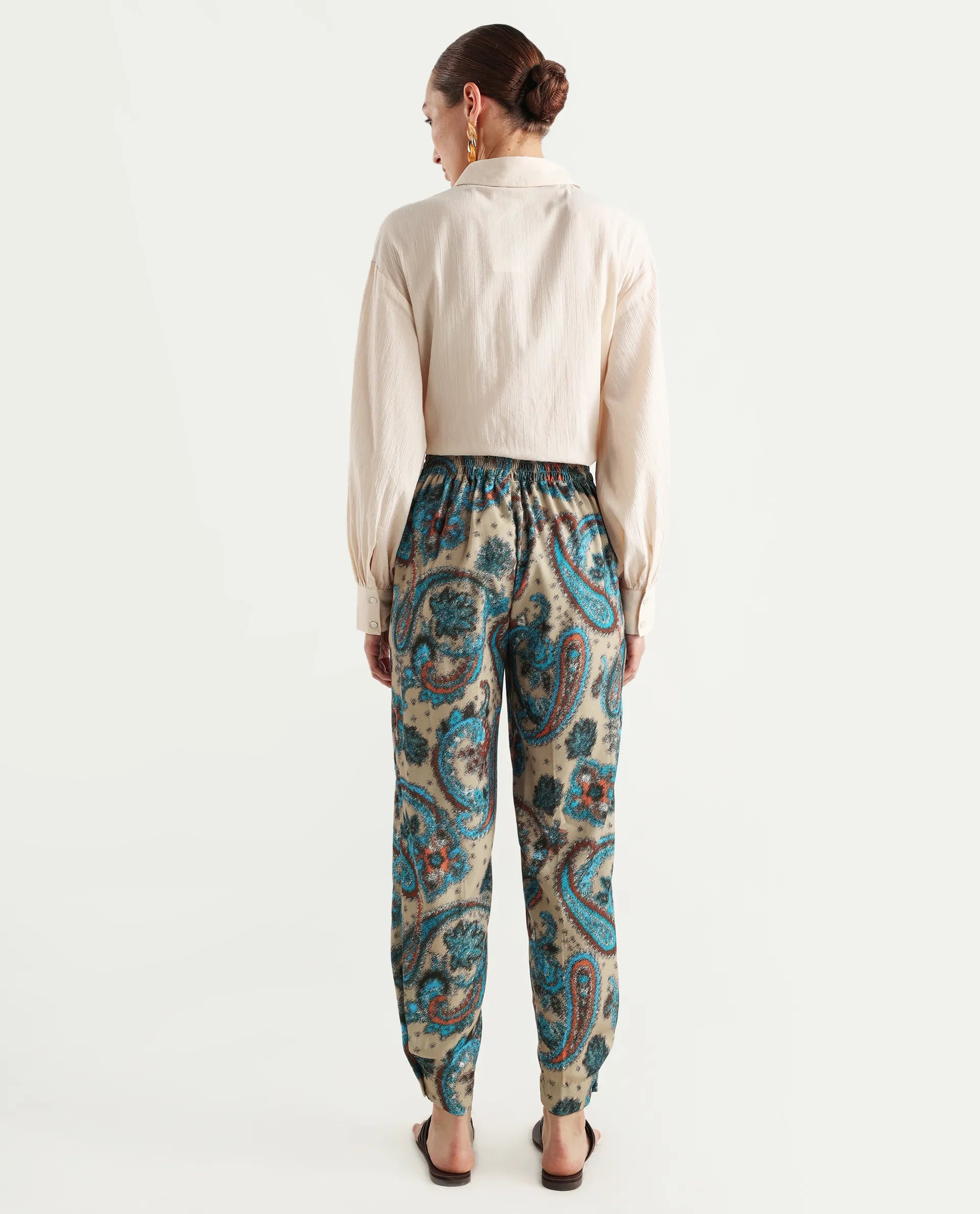 Rareism Women's Posrita Multi Polyester Paisley Print Ankle Length Straight Fit Trouser