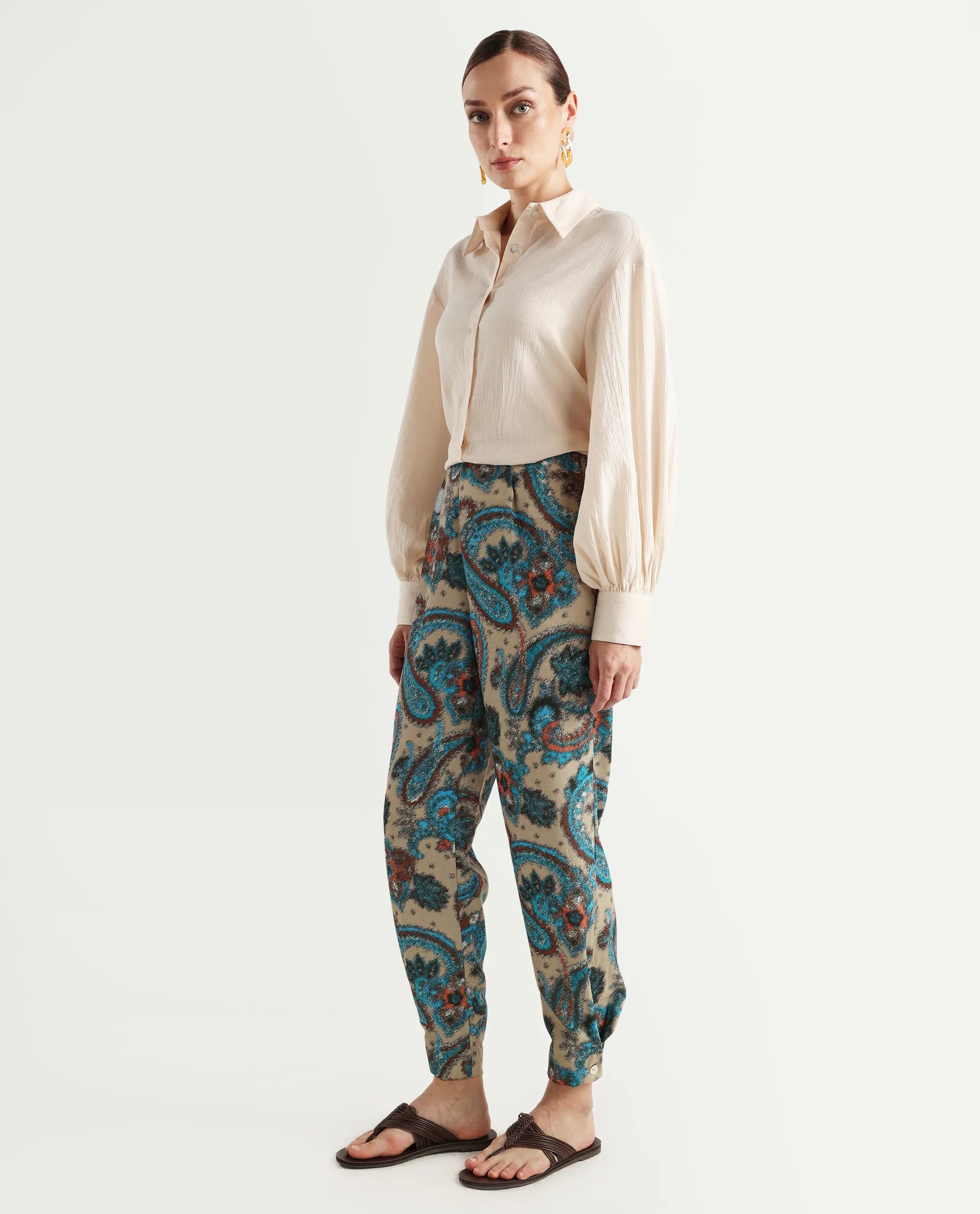 Rareism Women's Posrita Multi Polyester Paisley Print Ankle Length Straight Fit Trouser