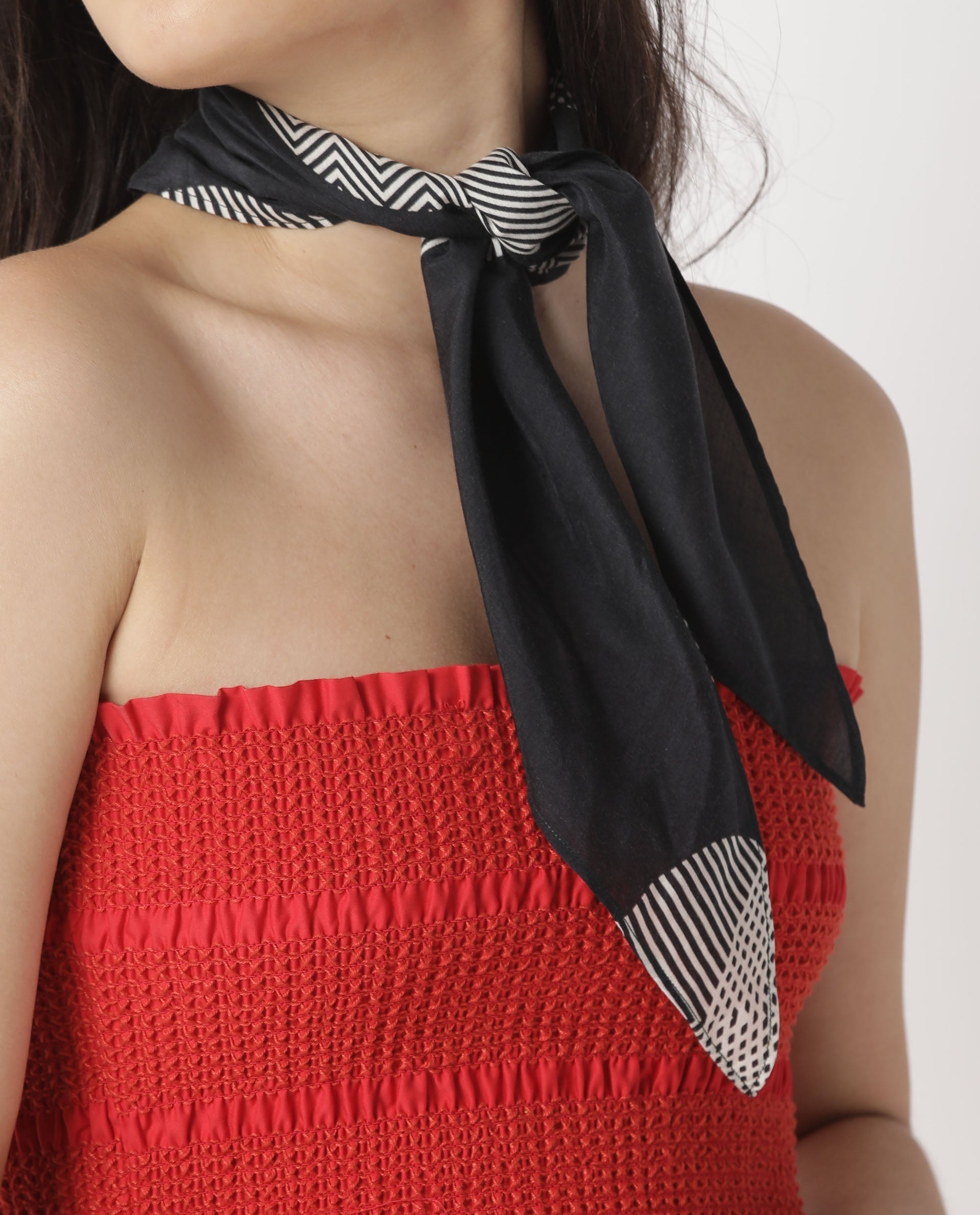 Rareism Women Poster Black Scarf Cotton Silk Fabric