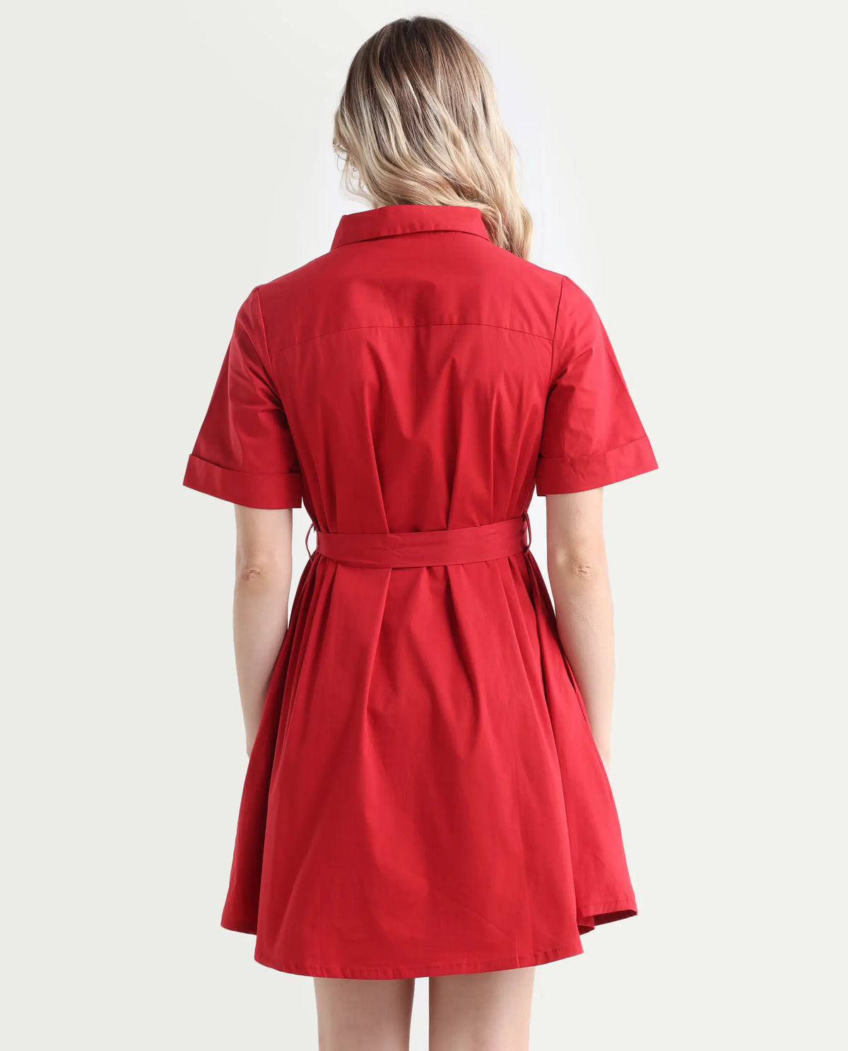 Rareism Women's Poutf Rust Cotton Blend Drop Collar Plain Mini Flared Dress