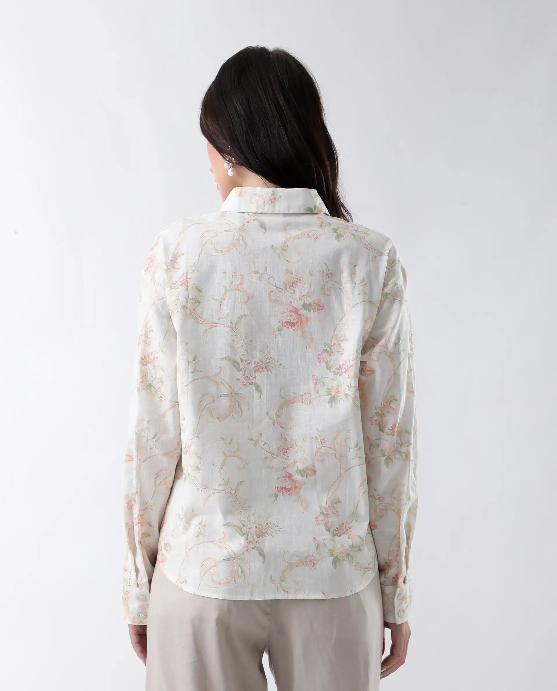 Rareism Women's Prejol Multi Cotton Spread Collar Floral Print Cuffed Sleeve Regular Fit Shirt