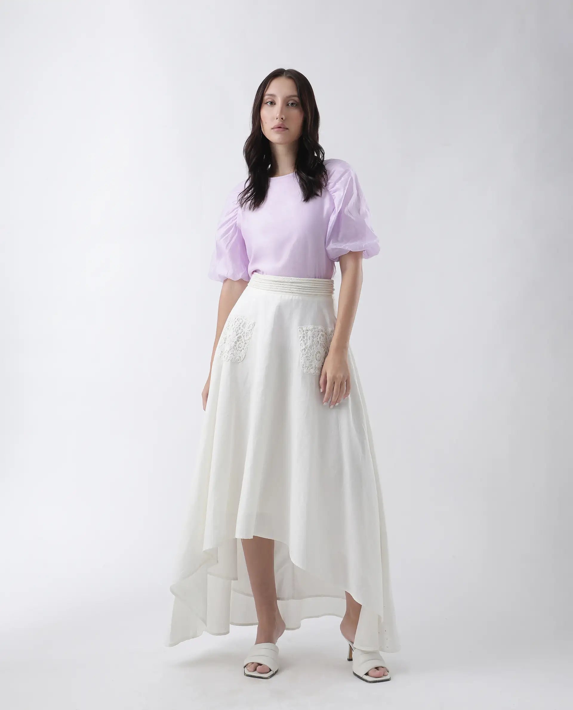 Rareism Women's Prexner Purple Viscose Blend Crew Neck Plain Balloon Sleeve Regular Fit Top