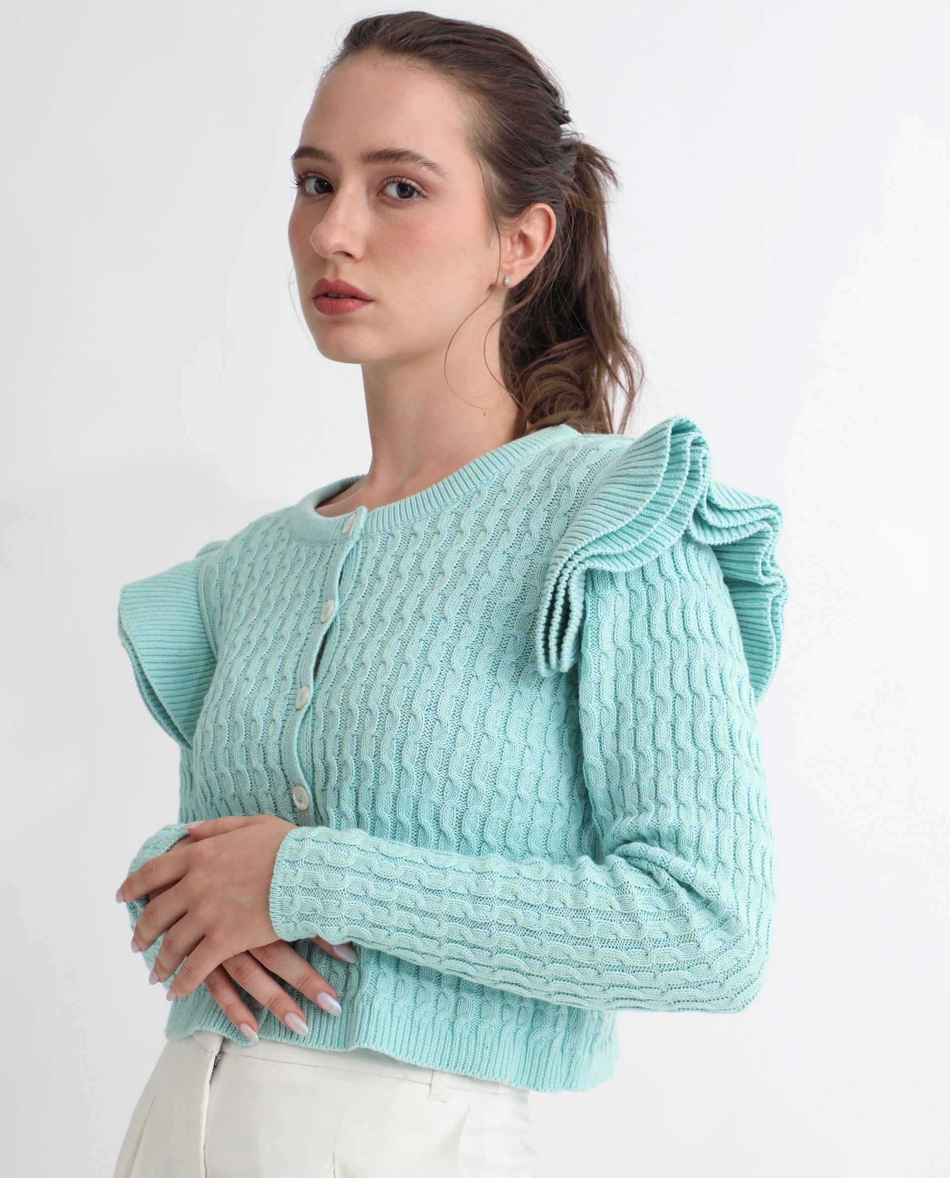 Rareism Women's Queen Blue Cotton Crew Neck Plain Regular Fit Sweater