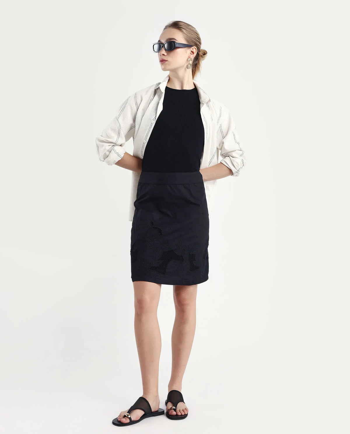 Rareism Women's Quitti B Light Multi Cotton Plain Mini Regular Fit Skirt