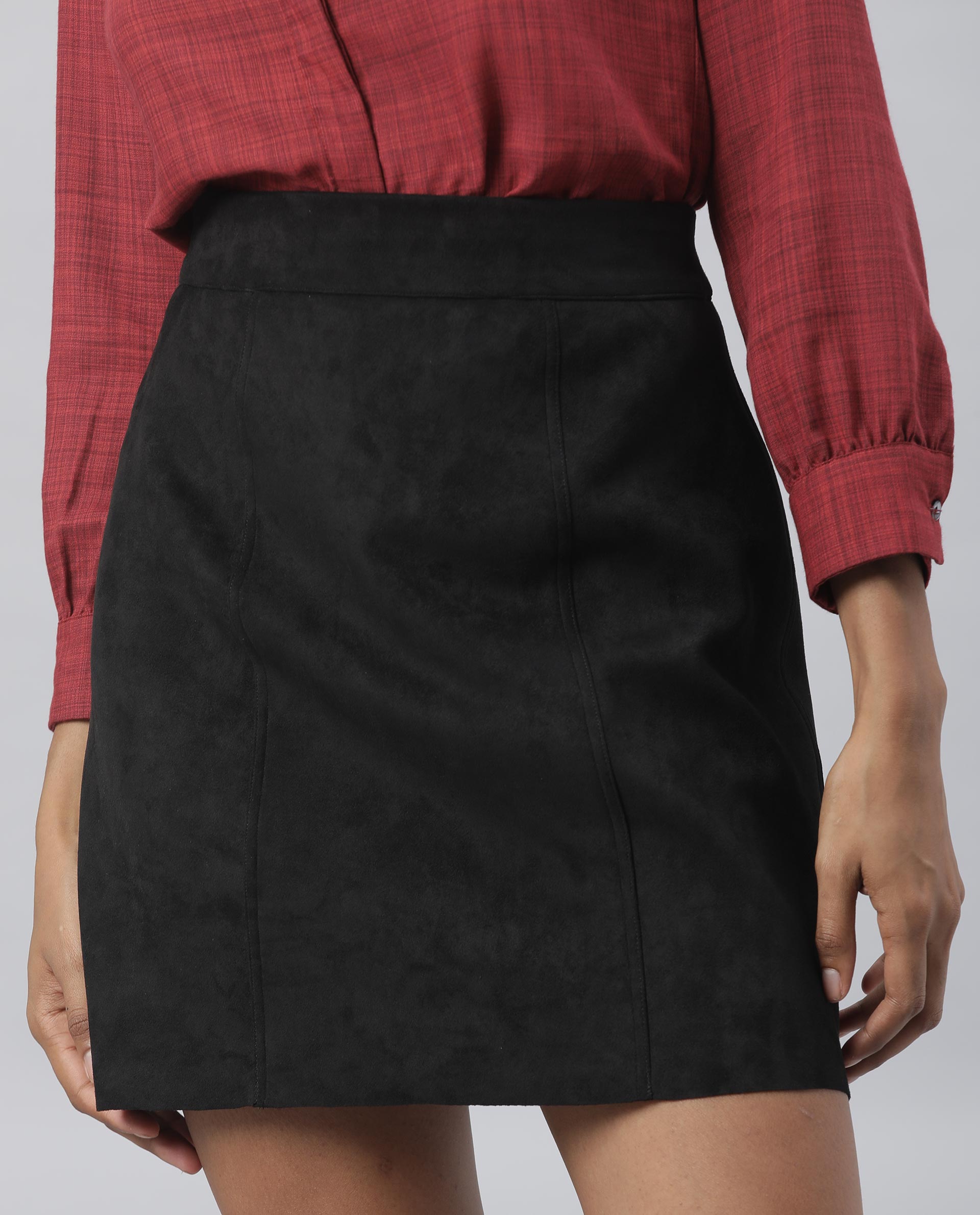 Rareism Women Quote Black Skirt Solid