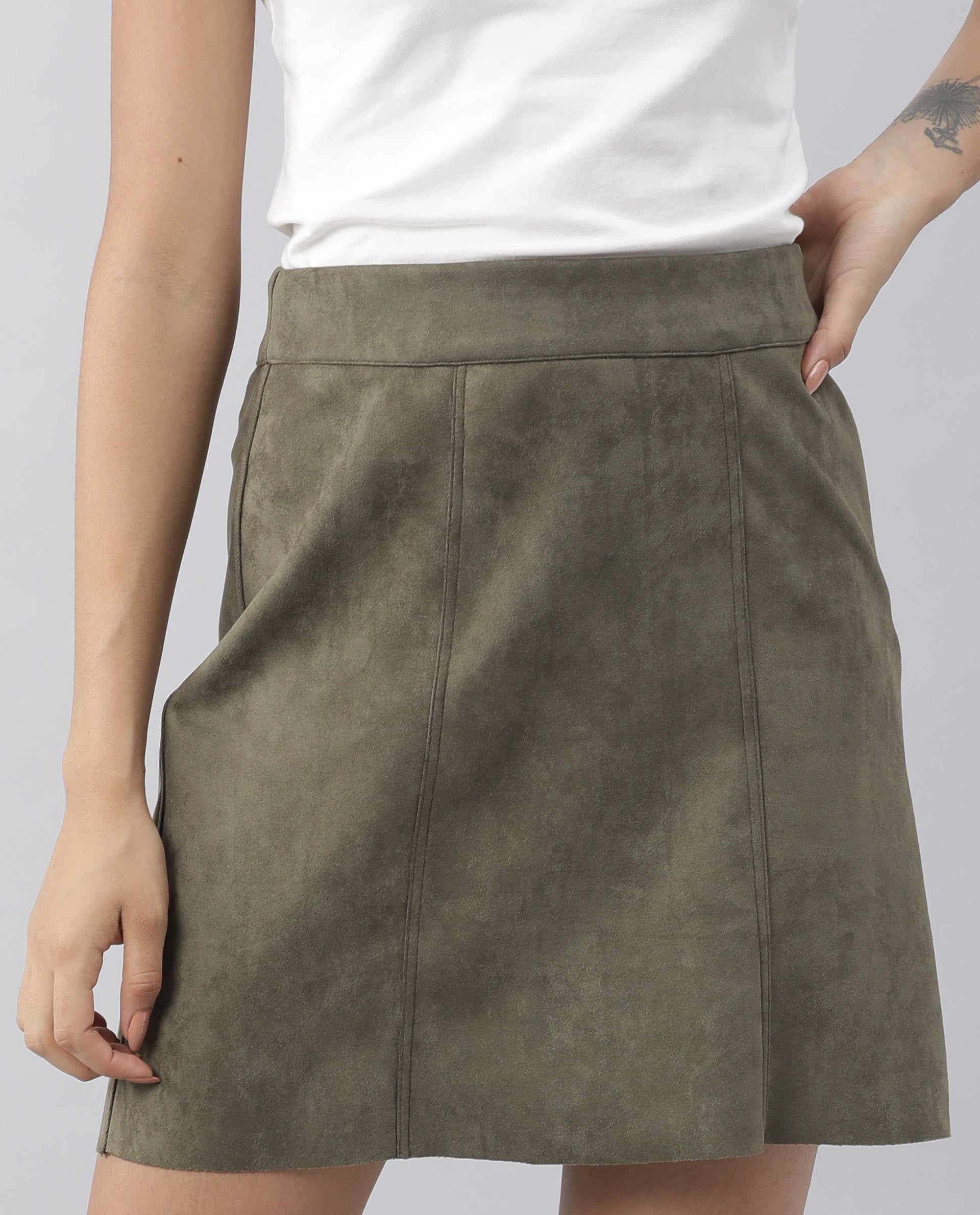 Rareism Women Quote Green Skirt Solid