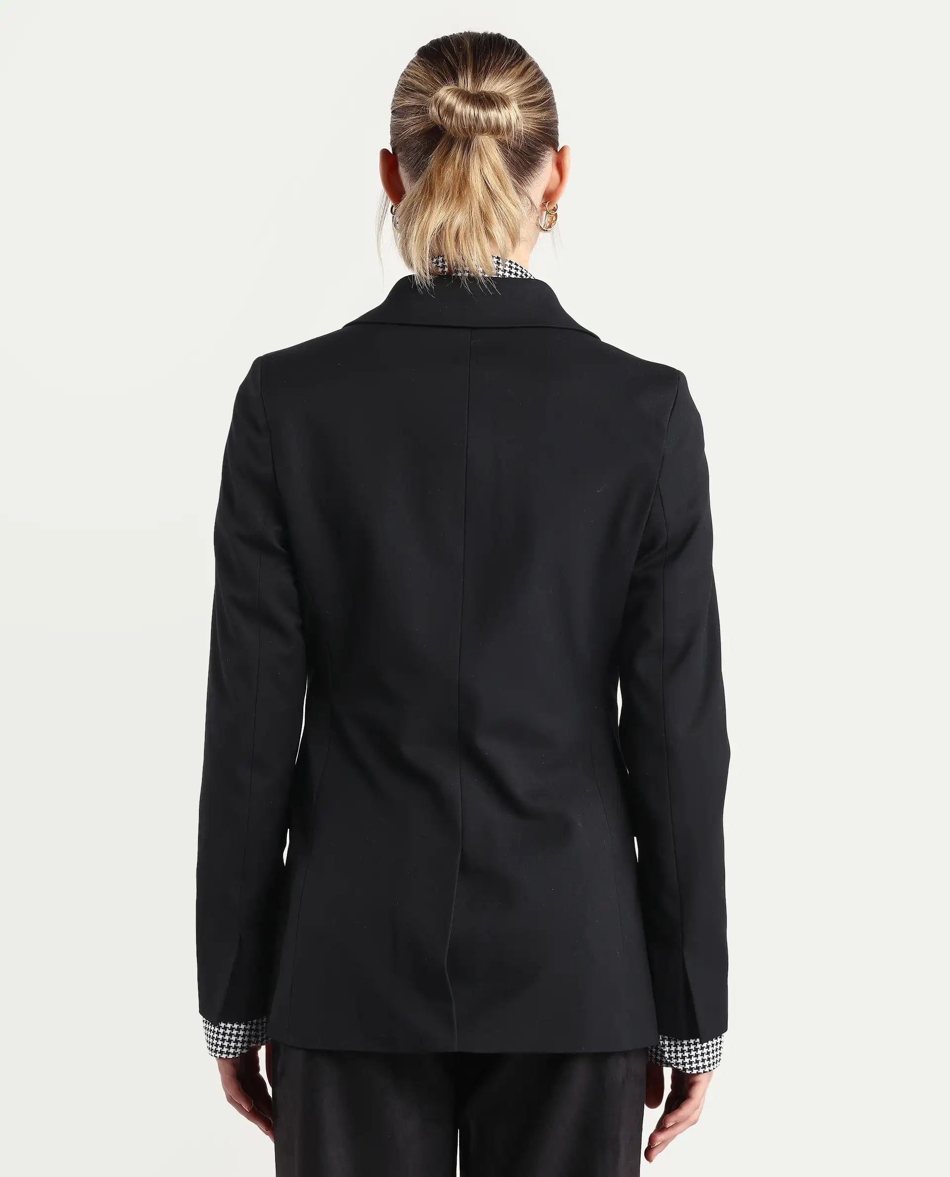 Rareism Women's Reca Black Polyester Blend Full Sleeve Lapel Collar Plain Blazer
