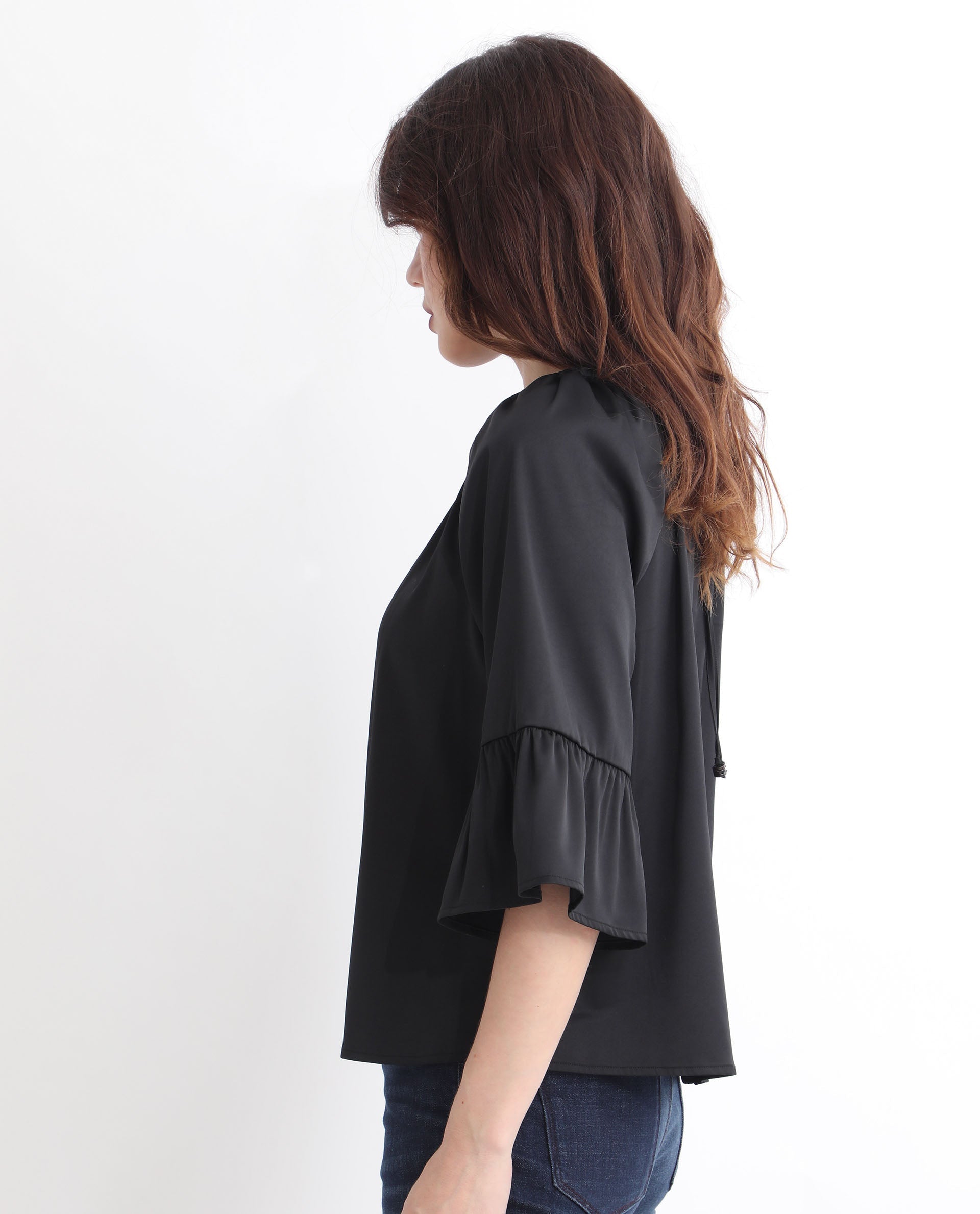 Rareism Women's Reila Black Polyester Boat Neck Plain Relaxed Fit Top