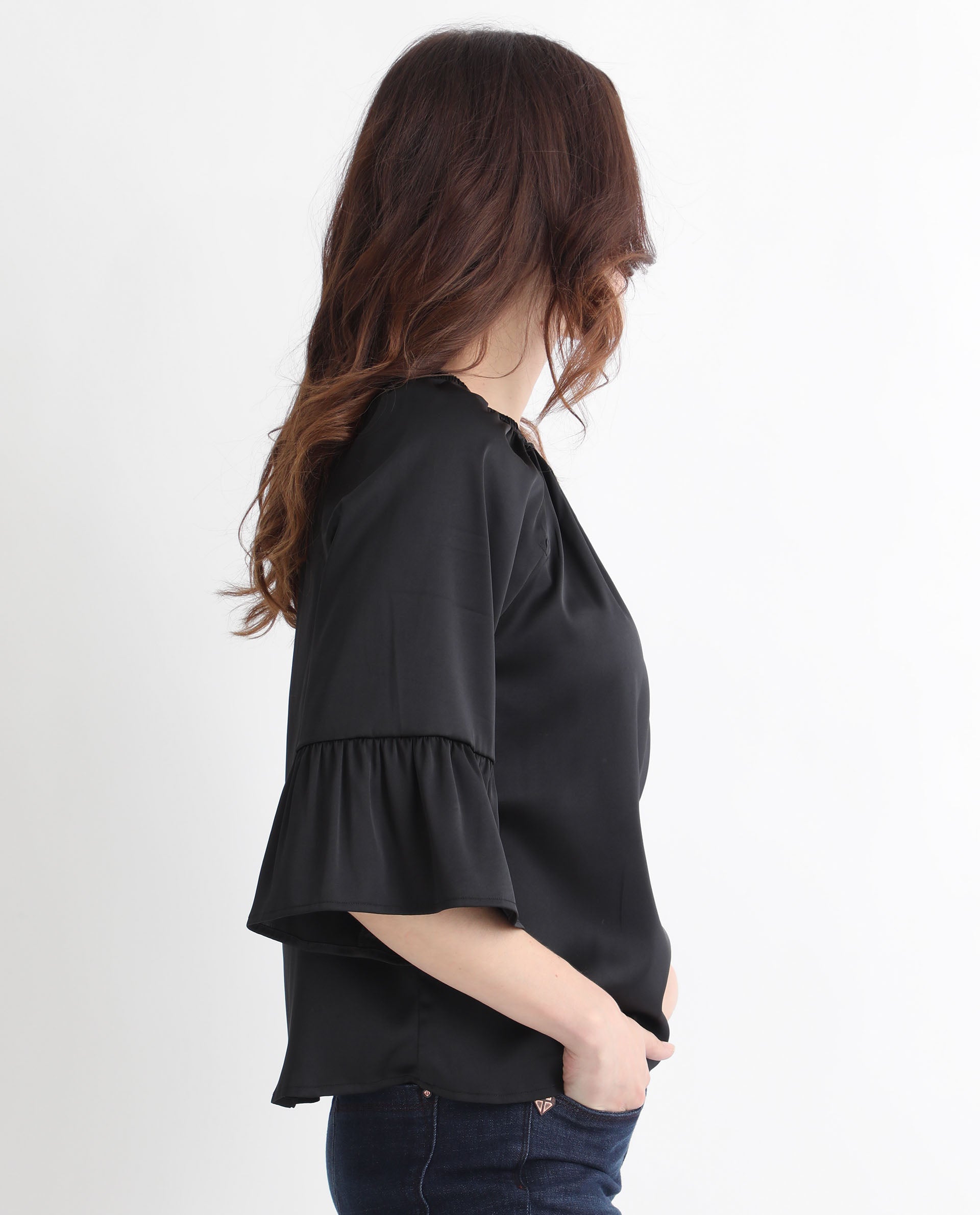 Rareism Women's Reila Black Polyester Boat Neck Plain Relaxed Fit Top