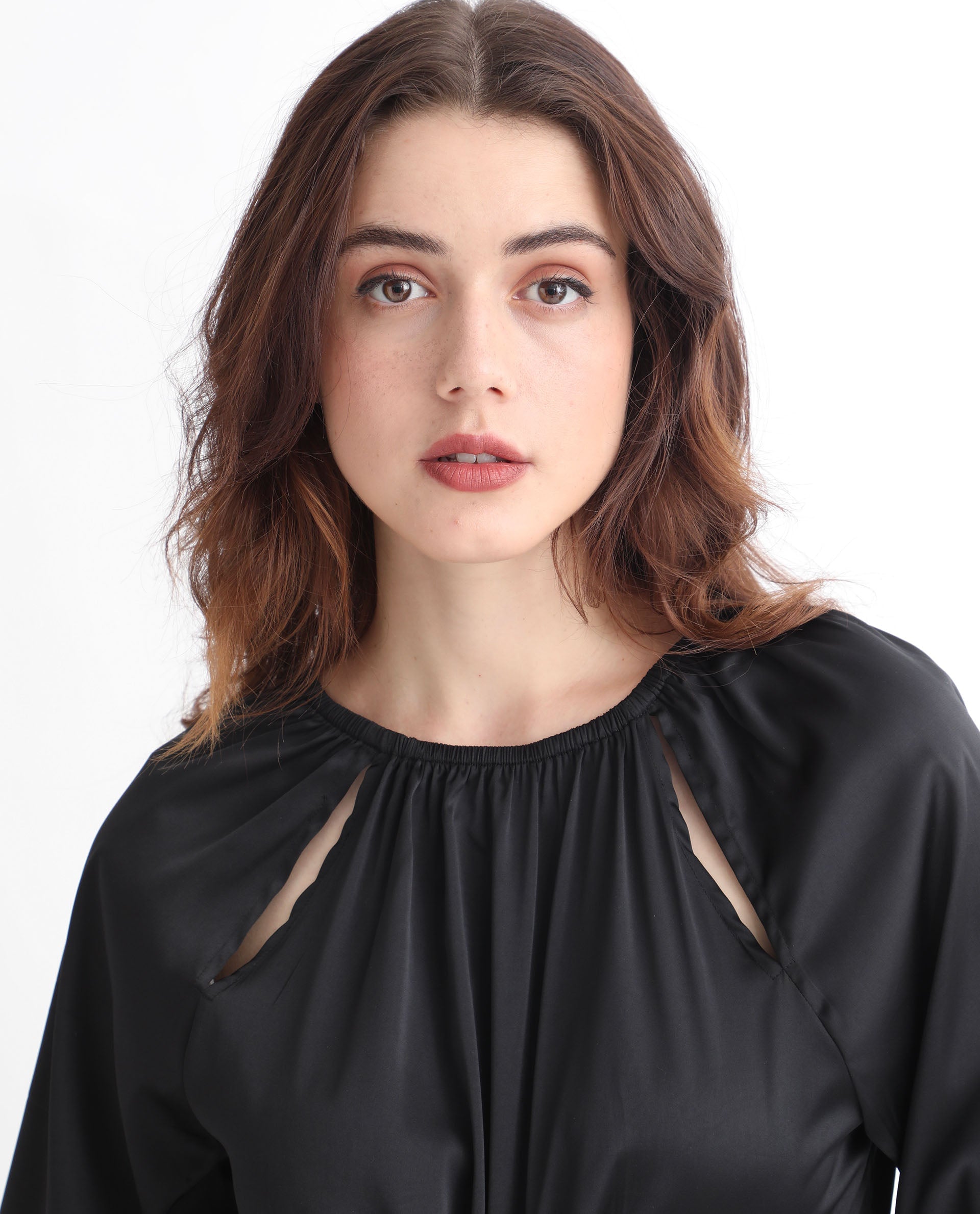 Rareism Women's Reila Black Polyester Boat Neck Plain Relaxed Fit Top