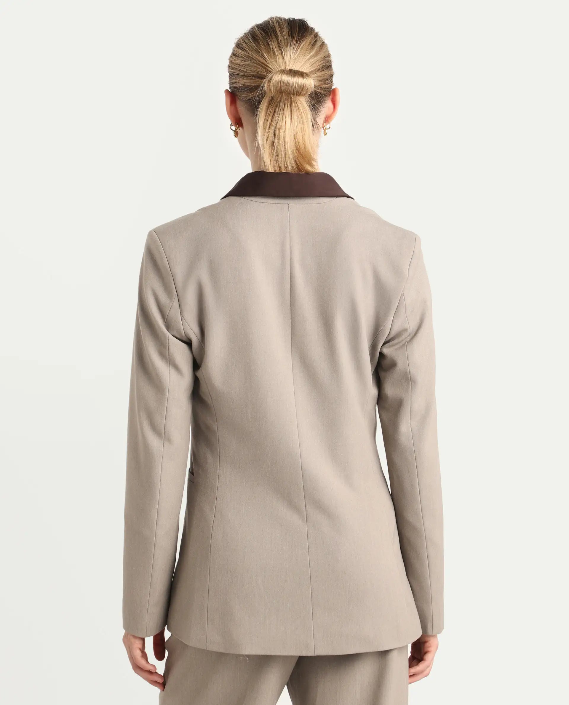 Rareism Women's Resha Fawn Polyester Fabric Full Sleeve Plain Blazer