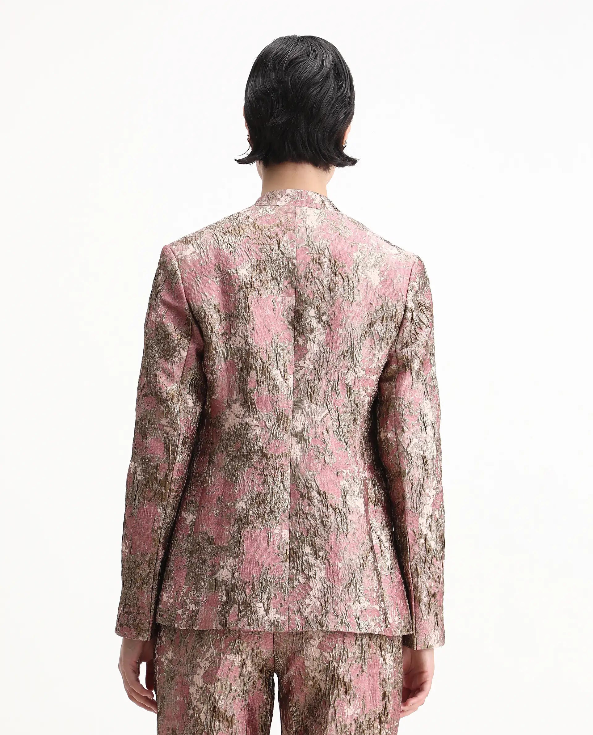 Rareism Women's Reshap-T Pink Polyester Blend Collarless Regular Fit Blazer