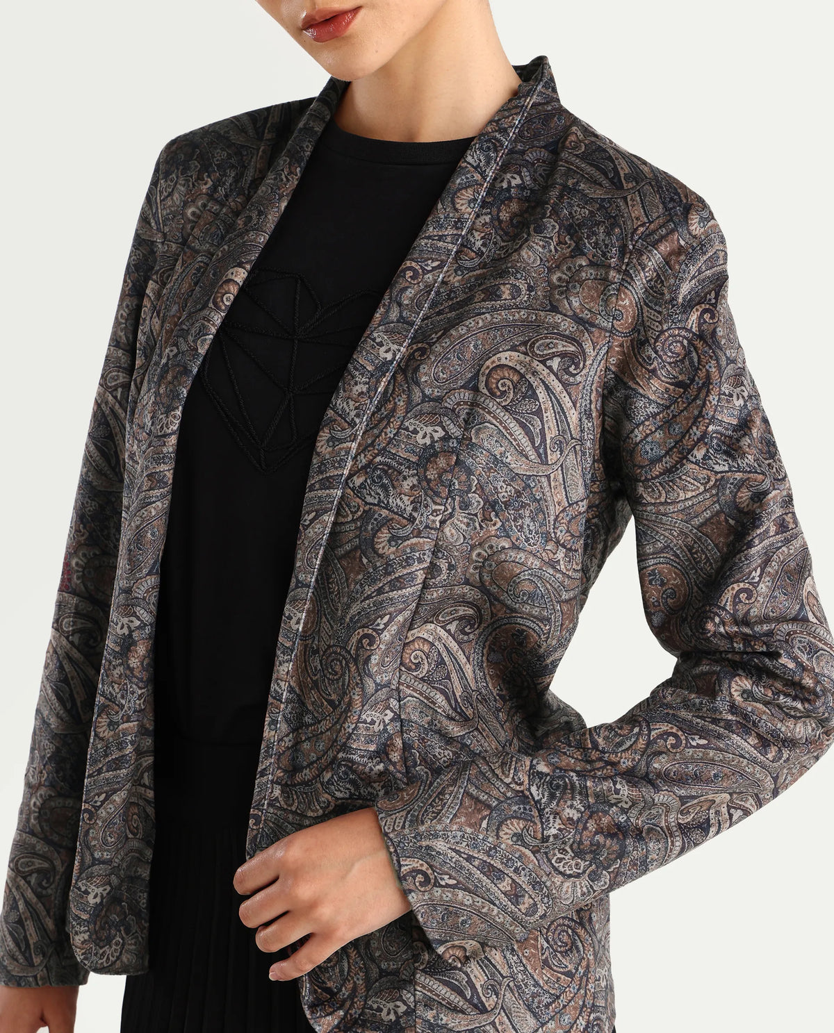 Rareism Women's Resko Multi Polyester Blend Collarless Paisley Print Regular Fit Jacket
