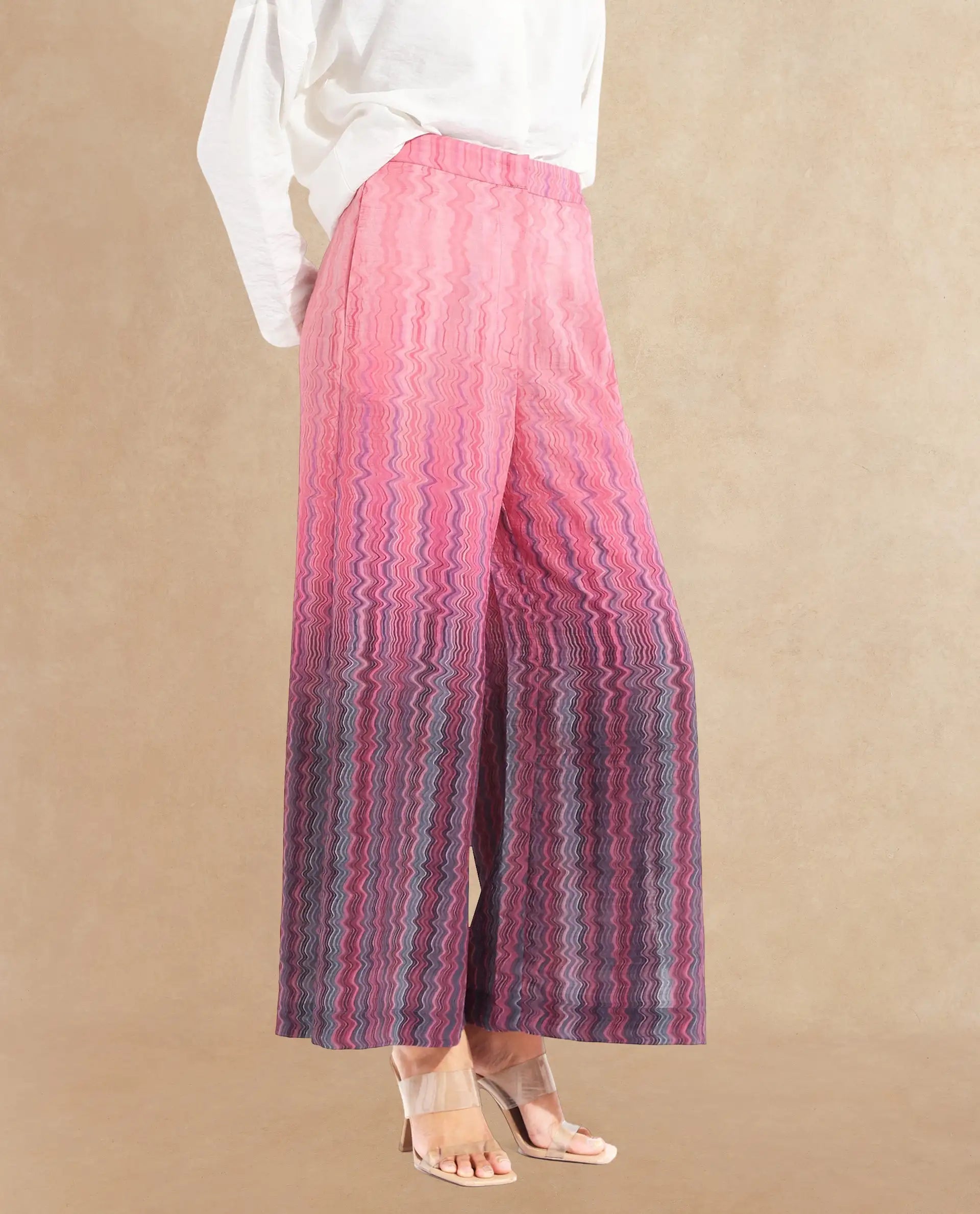 Rareism Women's Rimino Multi Nylon Blend Abstract Print Ankle Length Flared Trouser