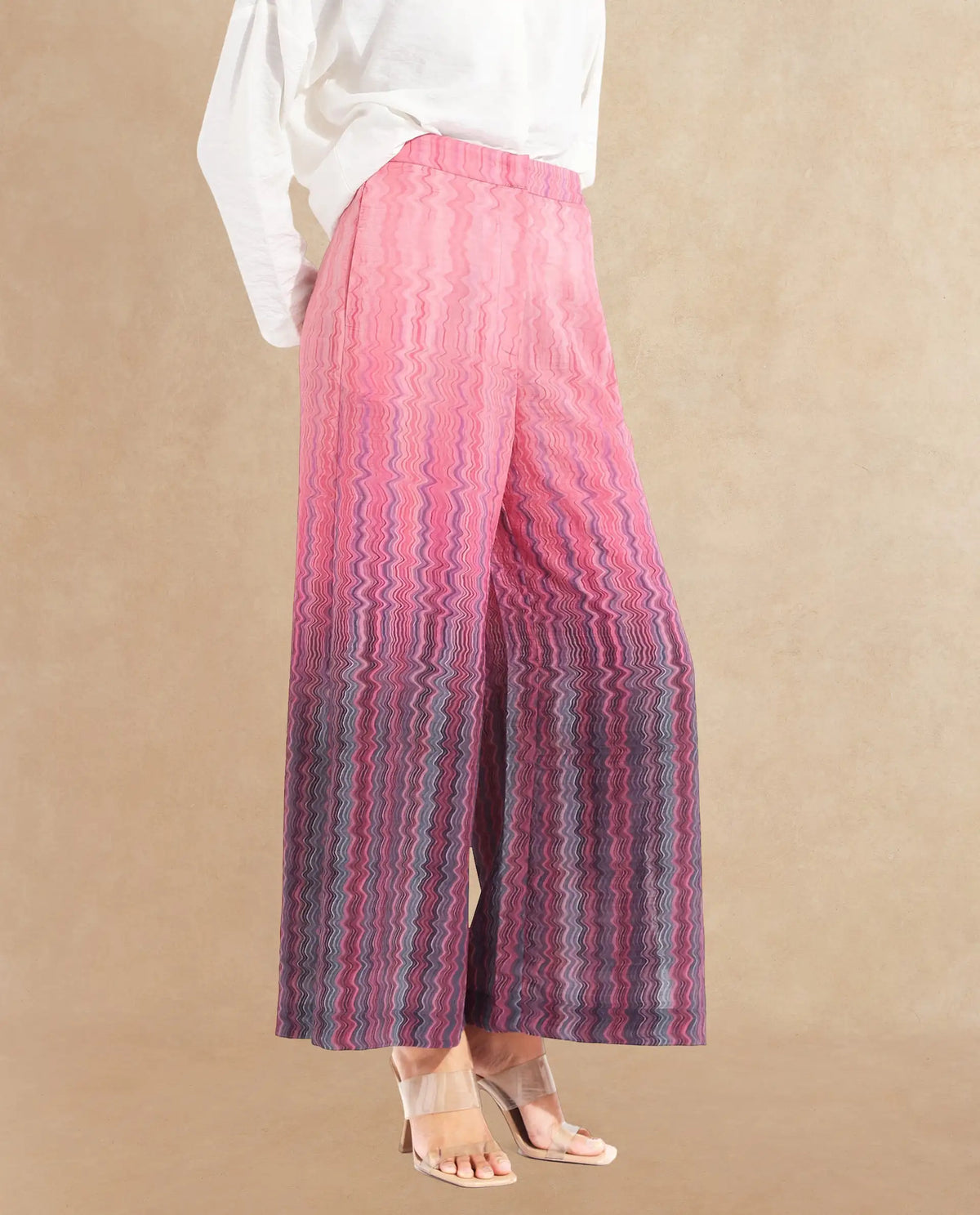 Rareism Women Rimino Multi Zip Flared Ankle Length Abstract Print Trouser