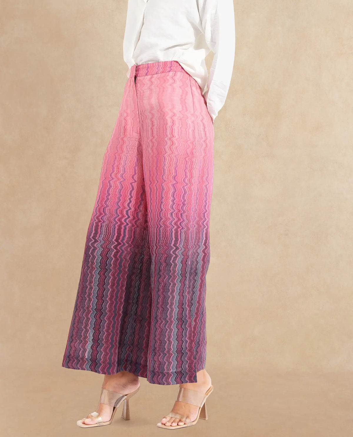 Rareism Women Rimino Multi Zip Flared Ankle Length Abstract Print Trouser