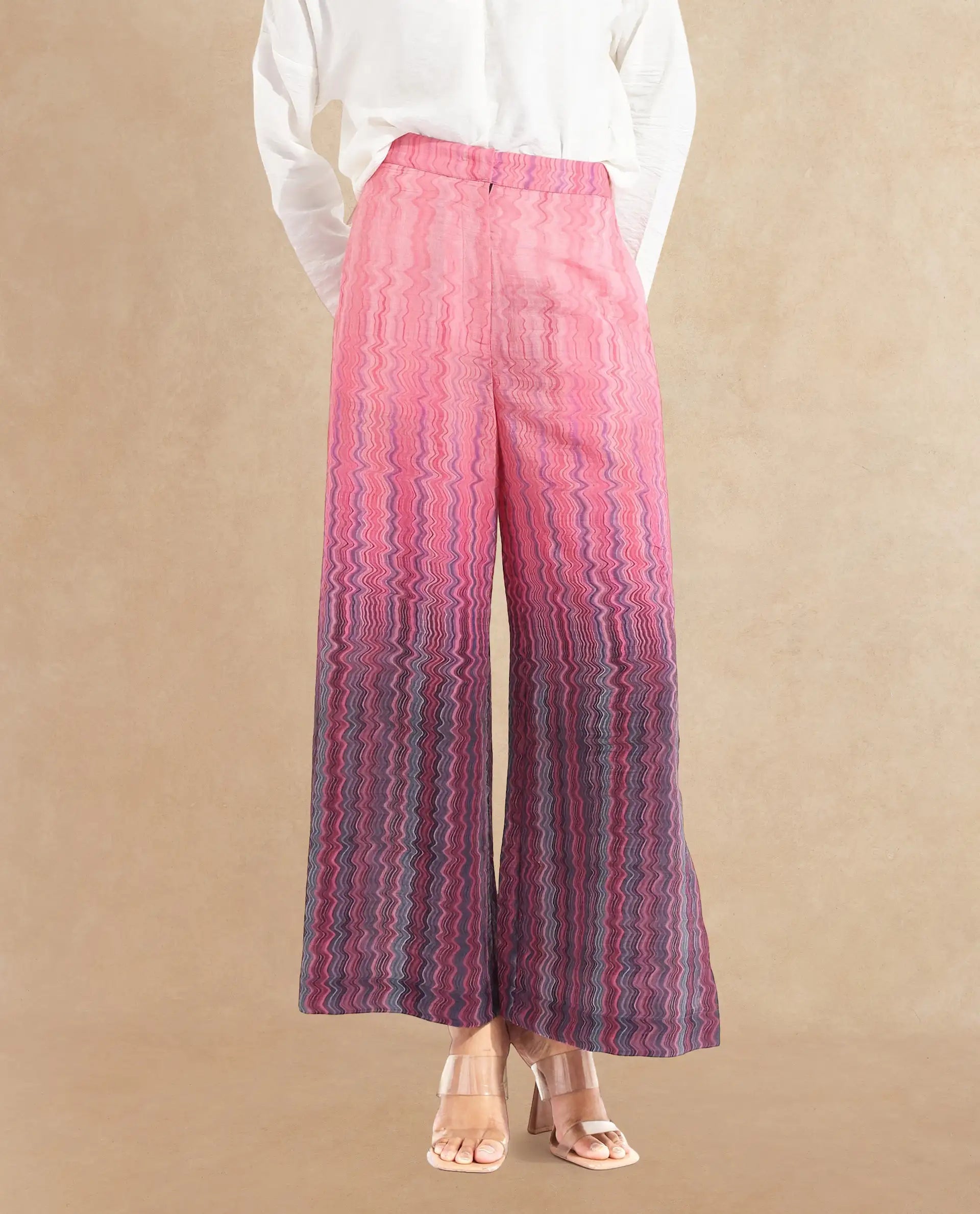 Rareism Women's Rimino Multi Nylon Blend Abstract Print Ankle Length Flared Trouser