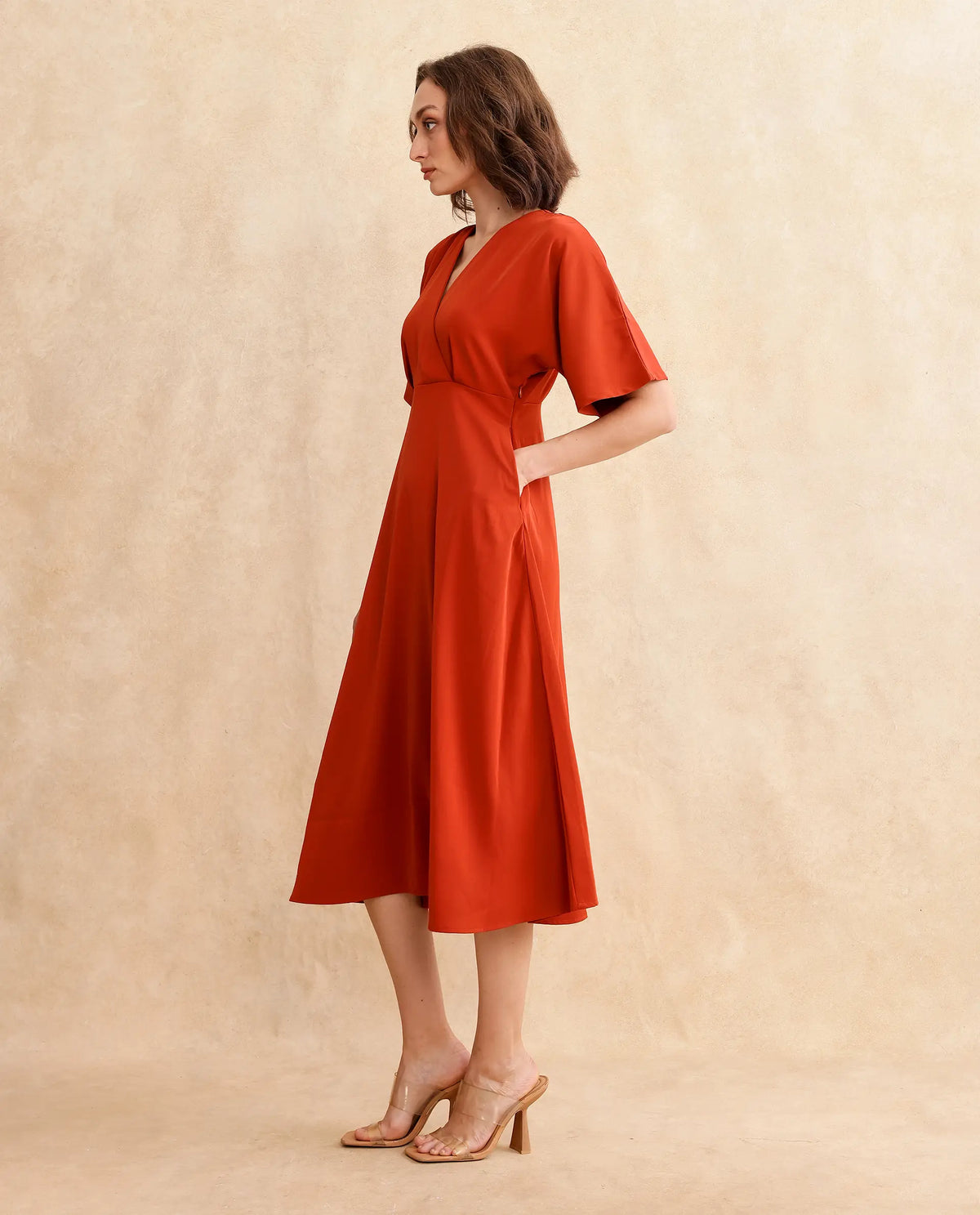 Rareism Women Rivez Primary Rust Extended Sleeves Dress