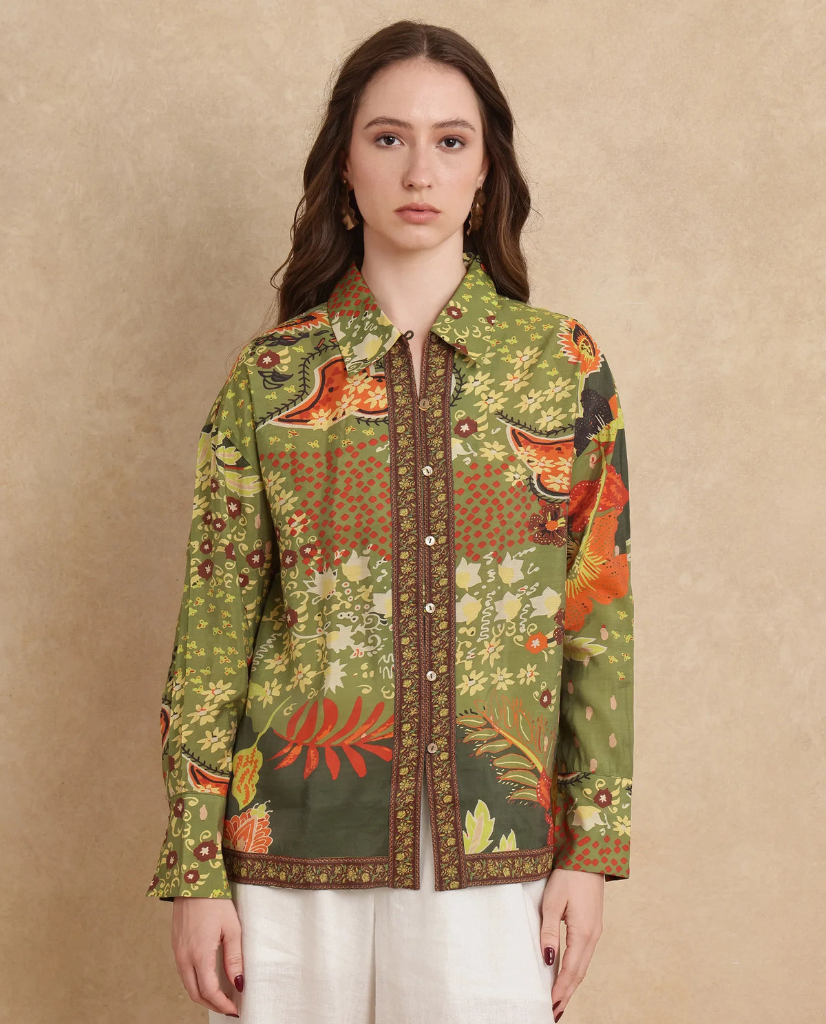 Rareism Women Ronan Multi Viscose Blend Fabric Cuffed Sleeve Collared Neck Regular Fit Abstract Print Shirt