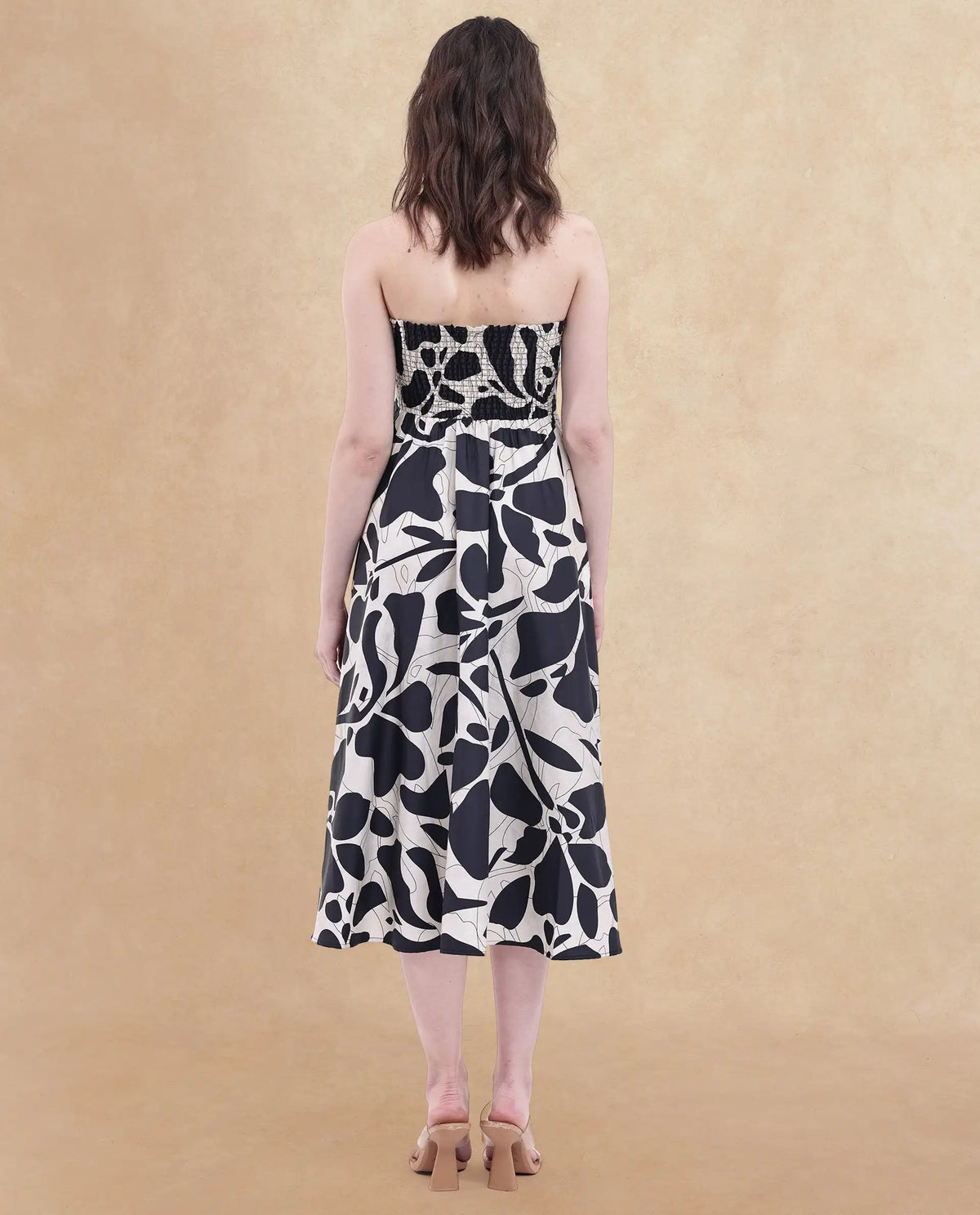 Rareism Women's Rowera Black Cotton Shoulder Strap Abstract Print Sleeveless Midi Fit And Flare Dress