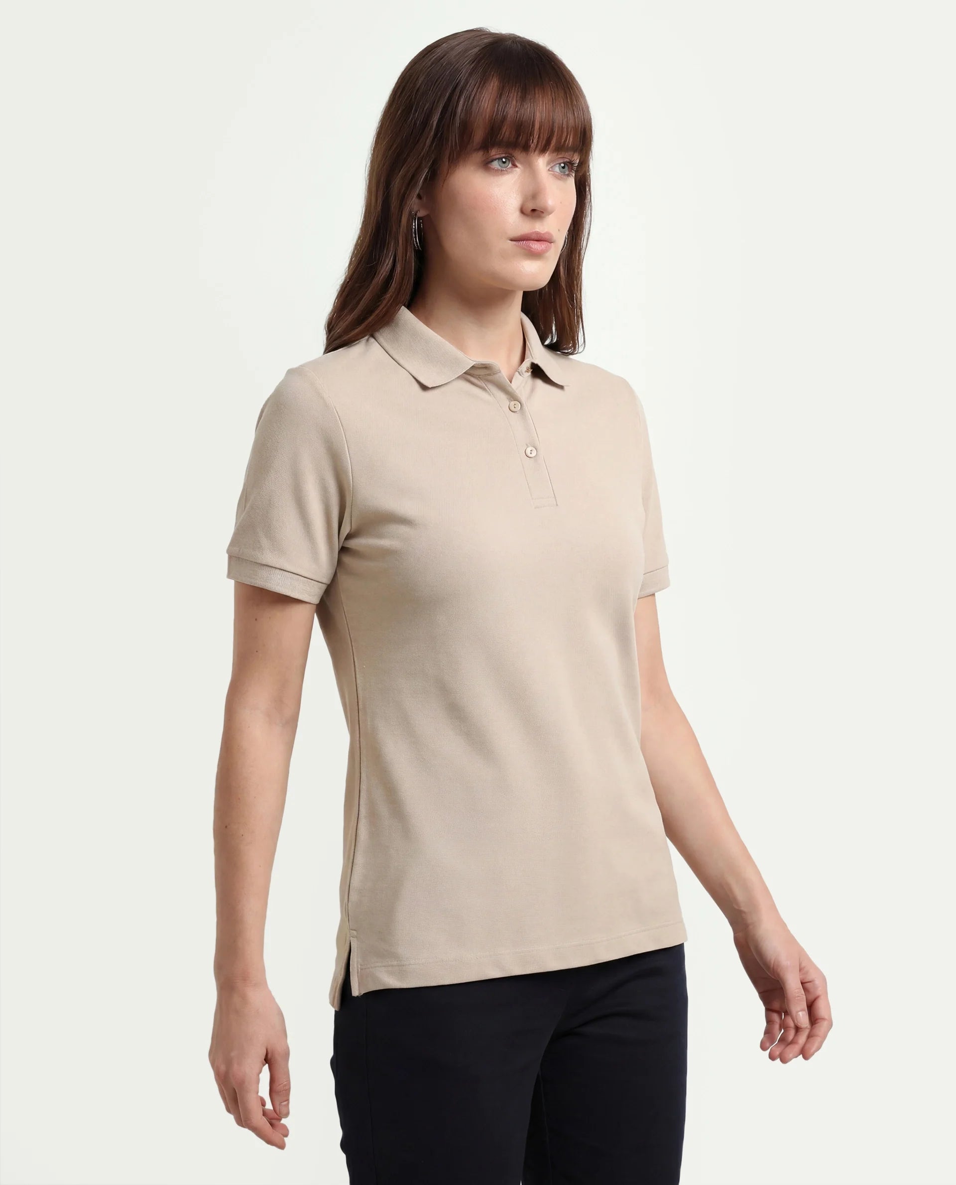 Rareism Women's Basic Rr-Corp-Elane Beige Cotton CollaredRegular Plain Polo