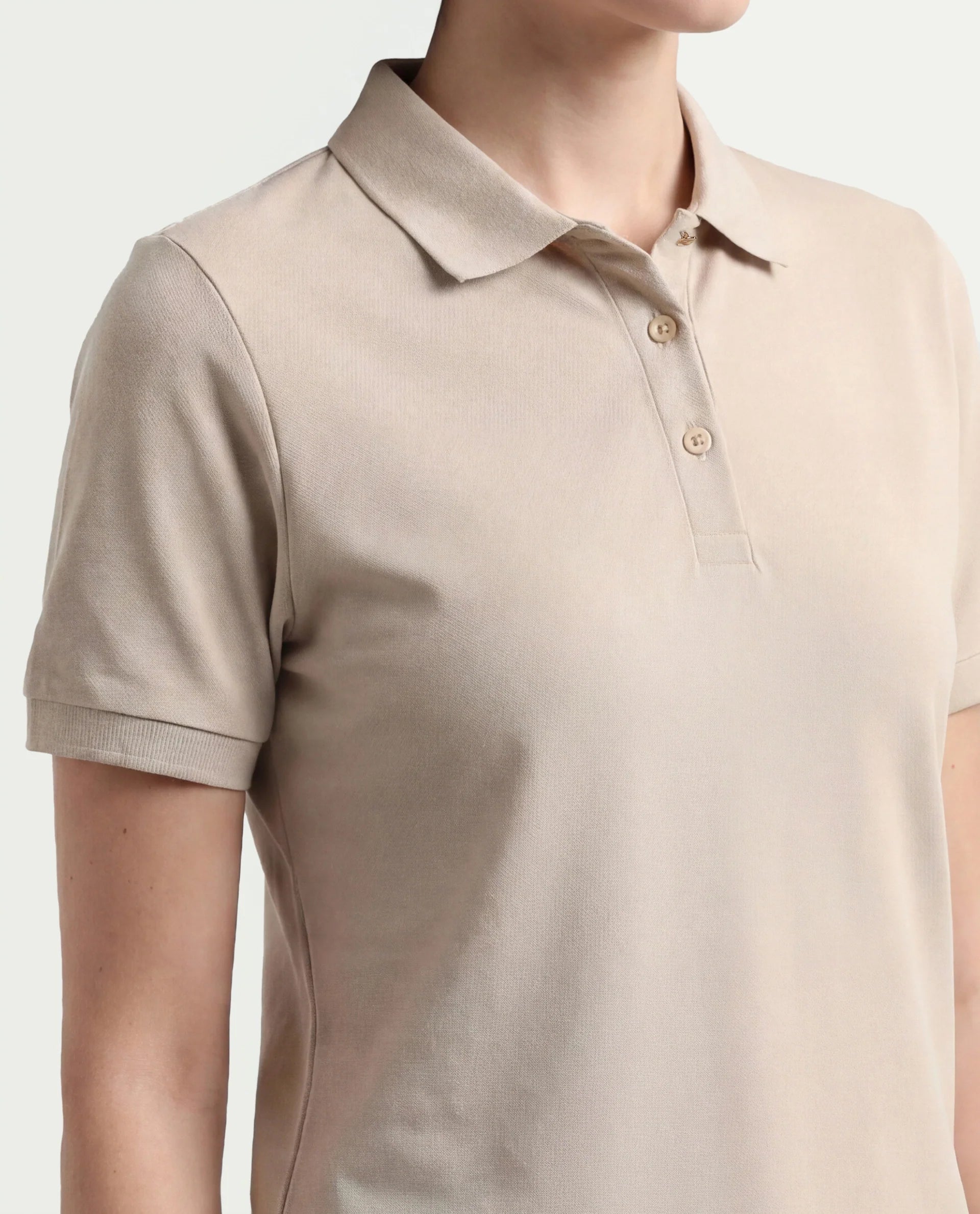 Rareism Women's Basic Rr-Corp-Elane Beige Cotton CollaredRegular Plain Polo