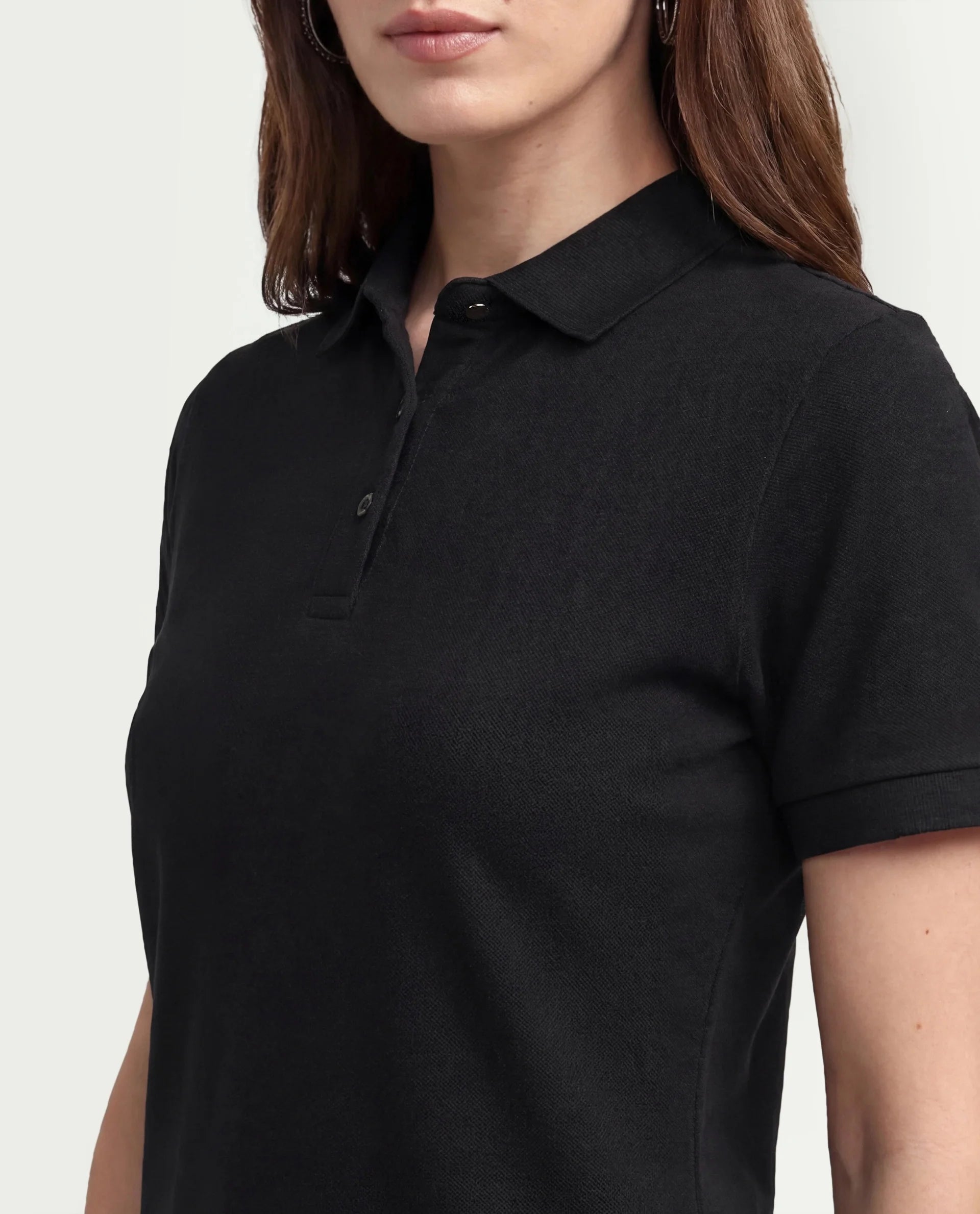 Rareism Women's Basic Rr-Corp-Elane Black Cotton CollaredRegular Plain Polo