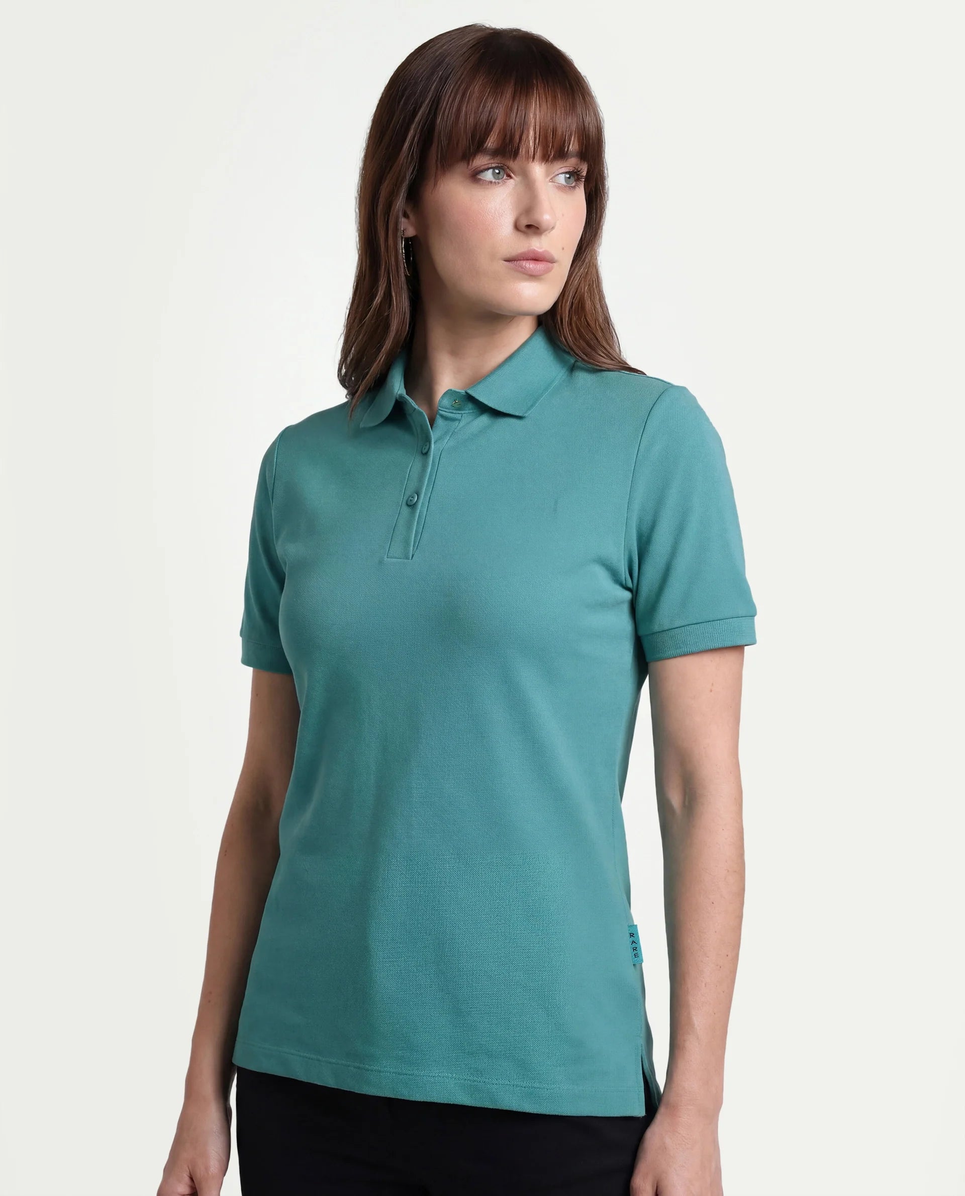 Rareism Women's Basic Rr-Corp-Elane Green Cotton CollaredRegular Plain Polo