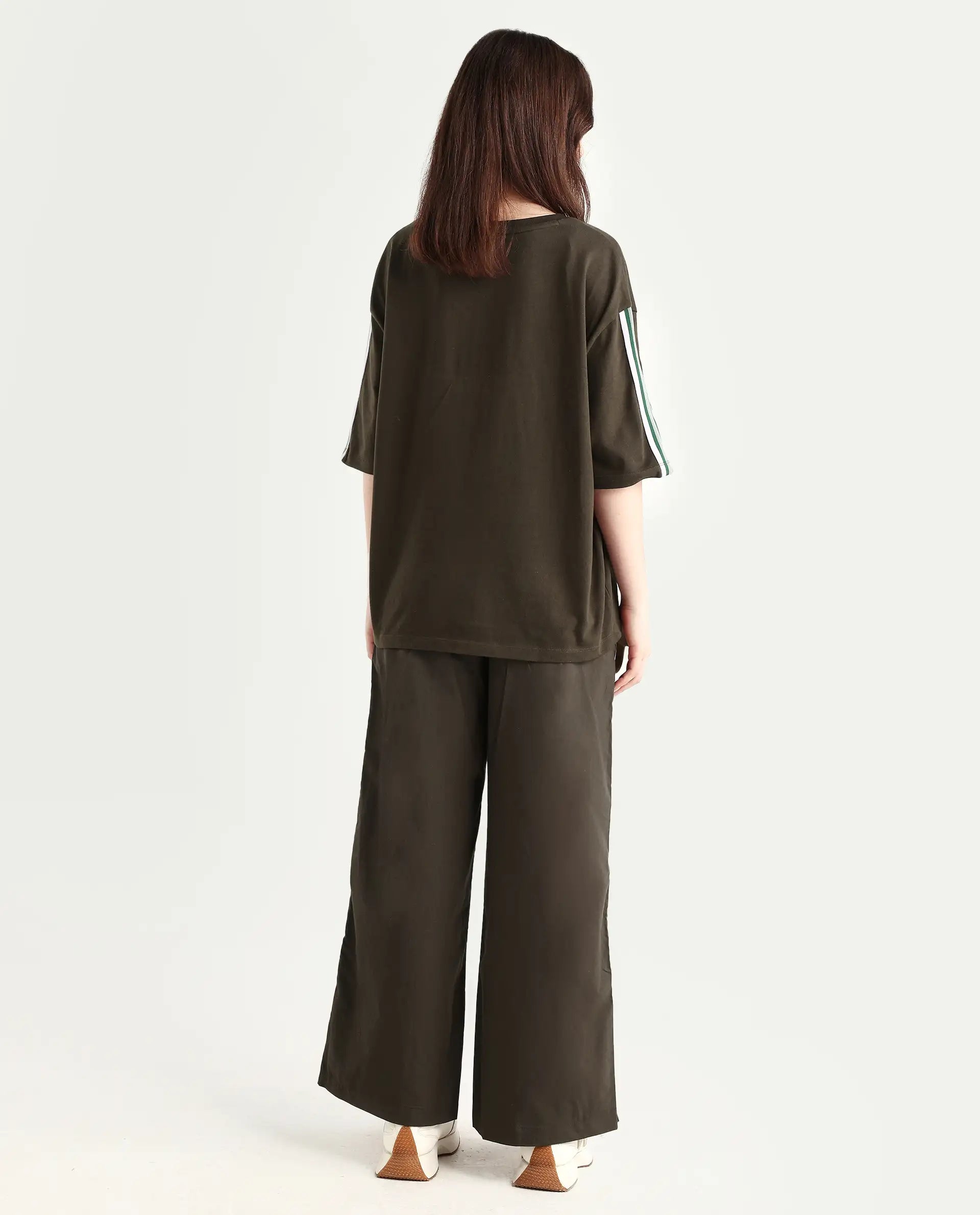 Rareism Women's Nonwen B Brown Cotton Plain Ankle Length Wide Trouser