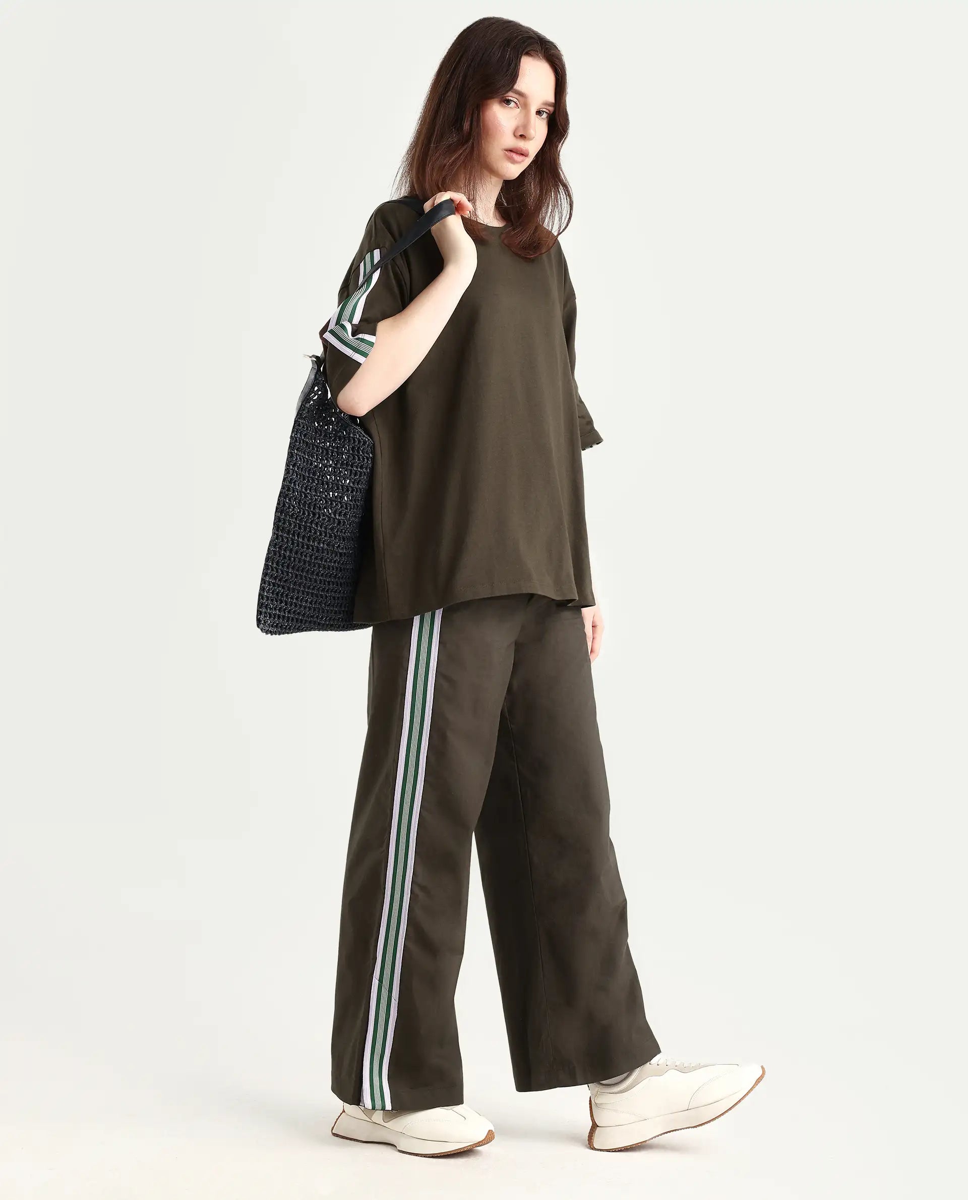 Rareism Women's Nonwen B Brown Cotton Plain Ankle Length Wide Trouser