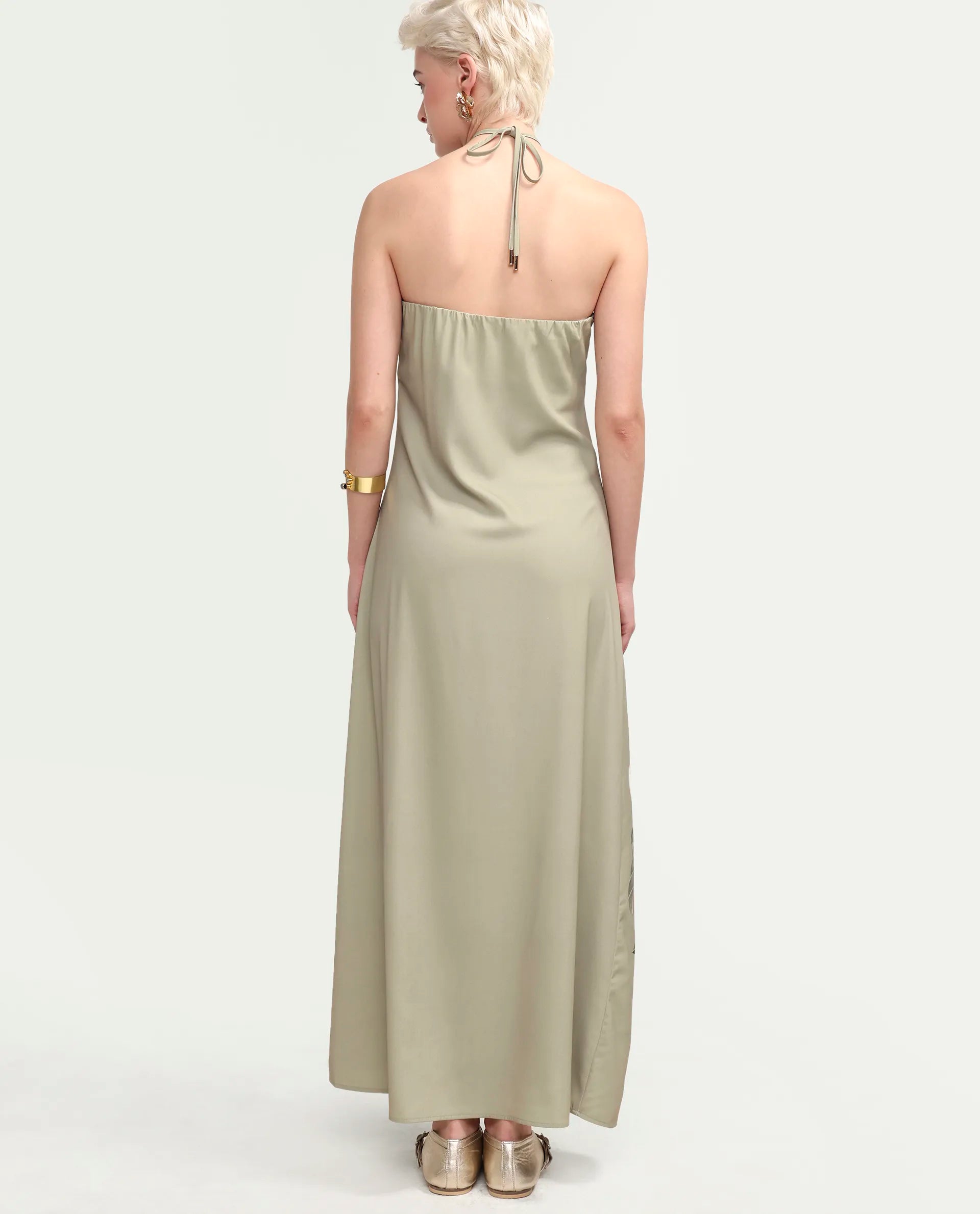 Rareism Women's Avipary Multi Polyester Sleeveless Halter Neck Zipper A-Line Floral Print Dress