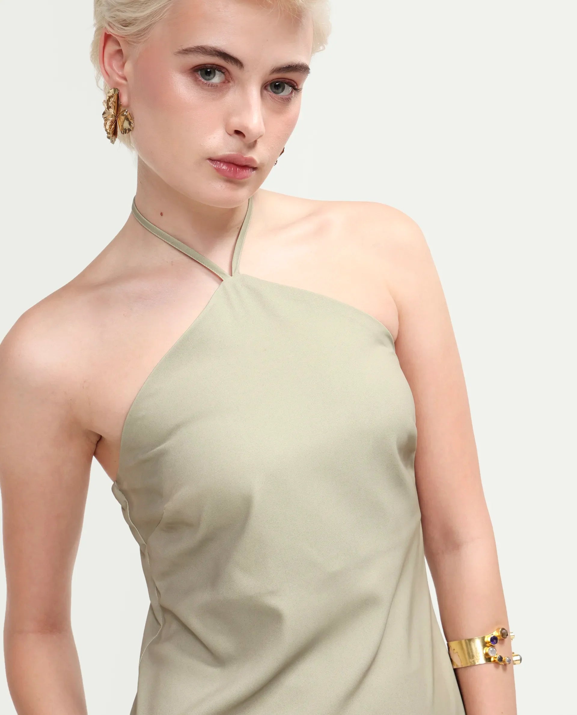 Rareism Women's Avipary Multi Polyester Sleeveless Halter Neck Zipper A-Line Floral Print Dress