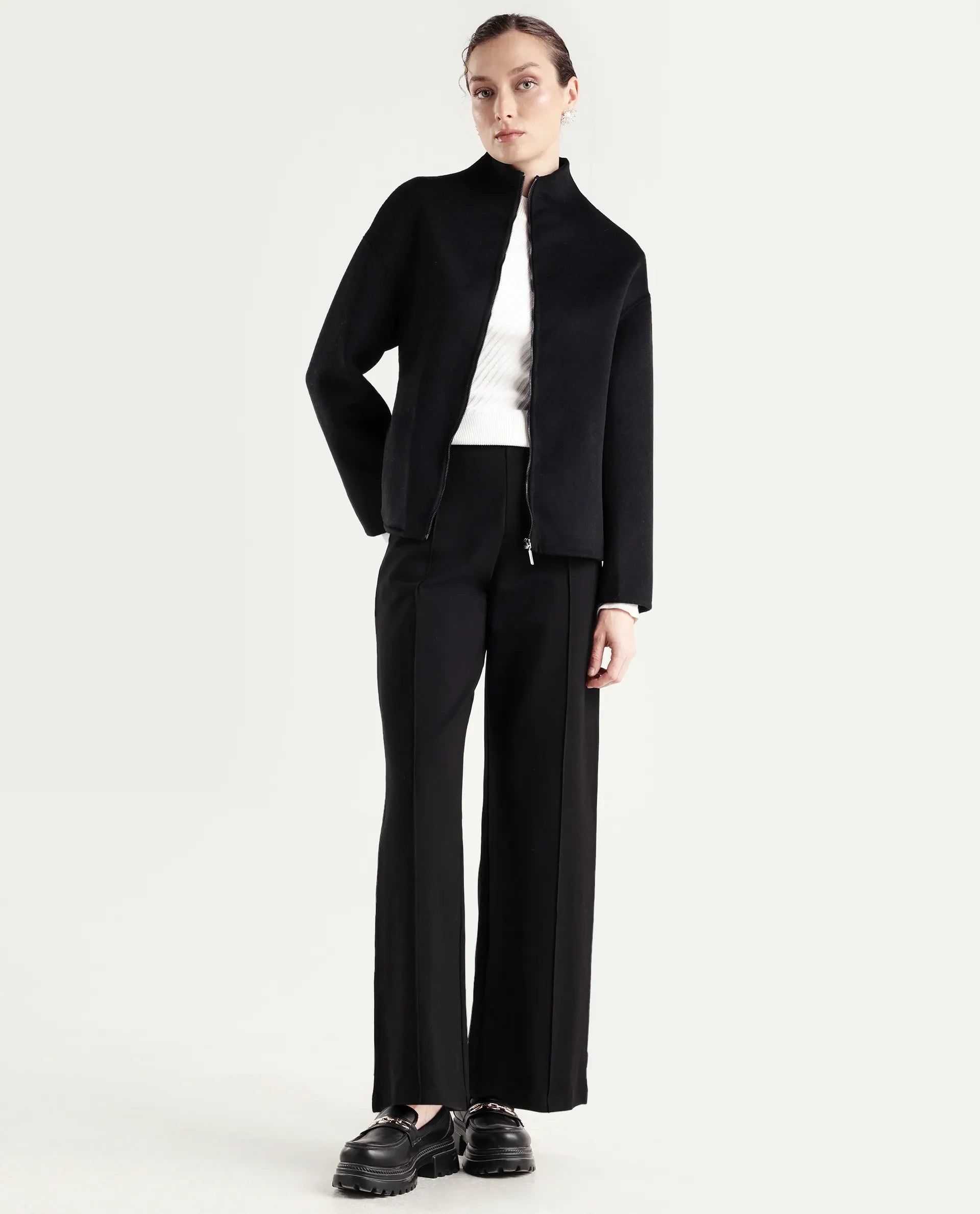 Rareism Women's Newool Black Polyester Blend High Neck Regular Fit Jacket