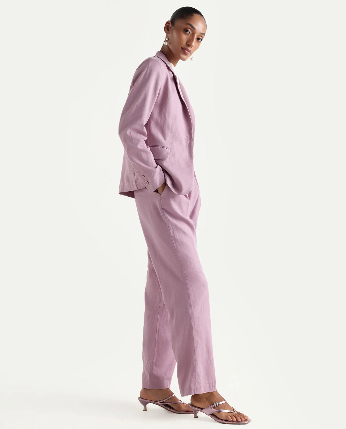 Rareism Women's Linzy-B Dusky Pink 100% Linen Straight Plain Trouser