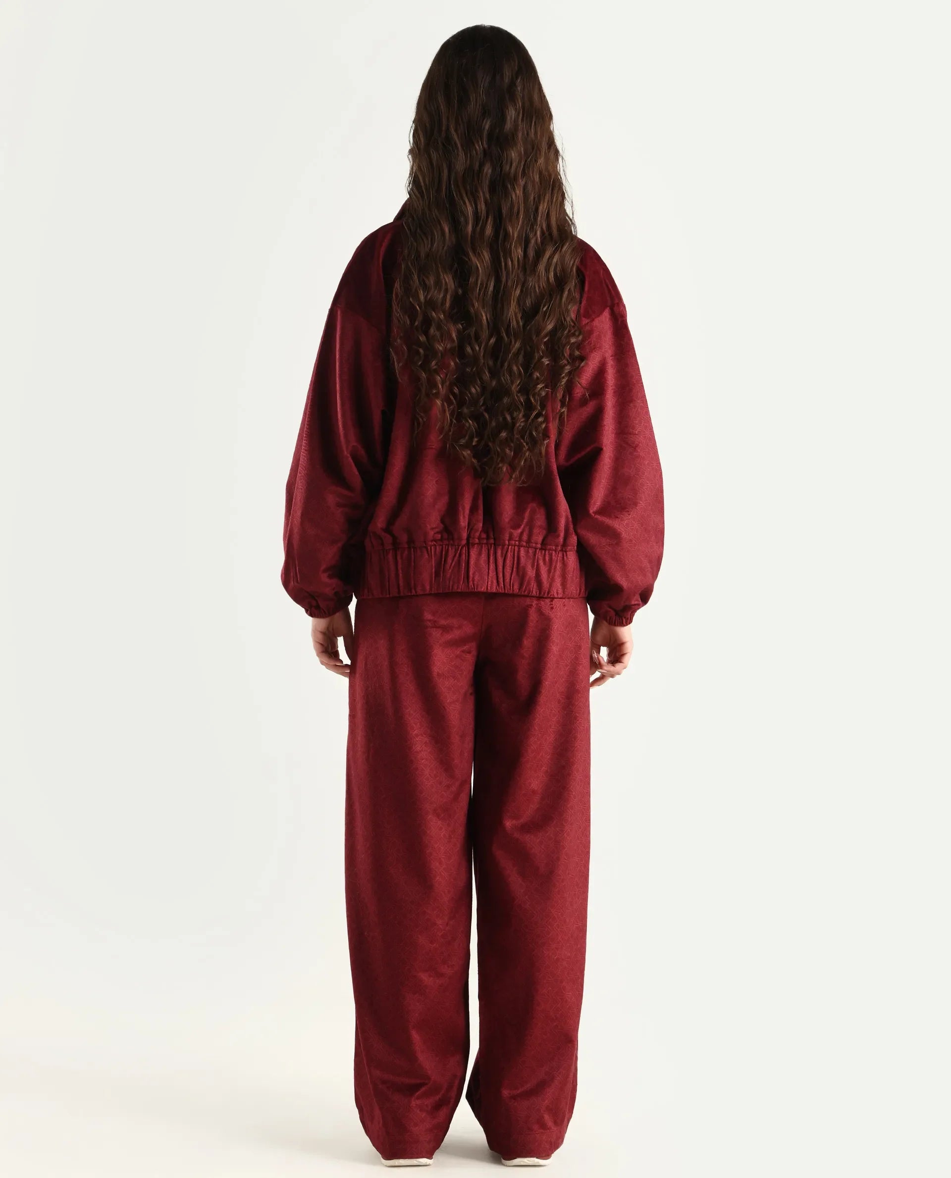 Rareism Women's Jacamo-B Maroon Polyester Straight Monogram Print Trouser