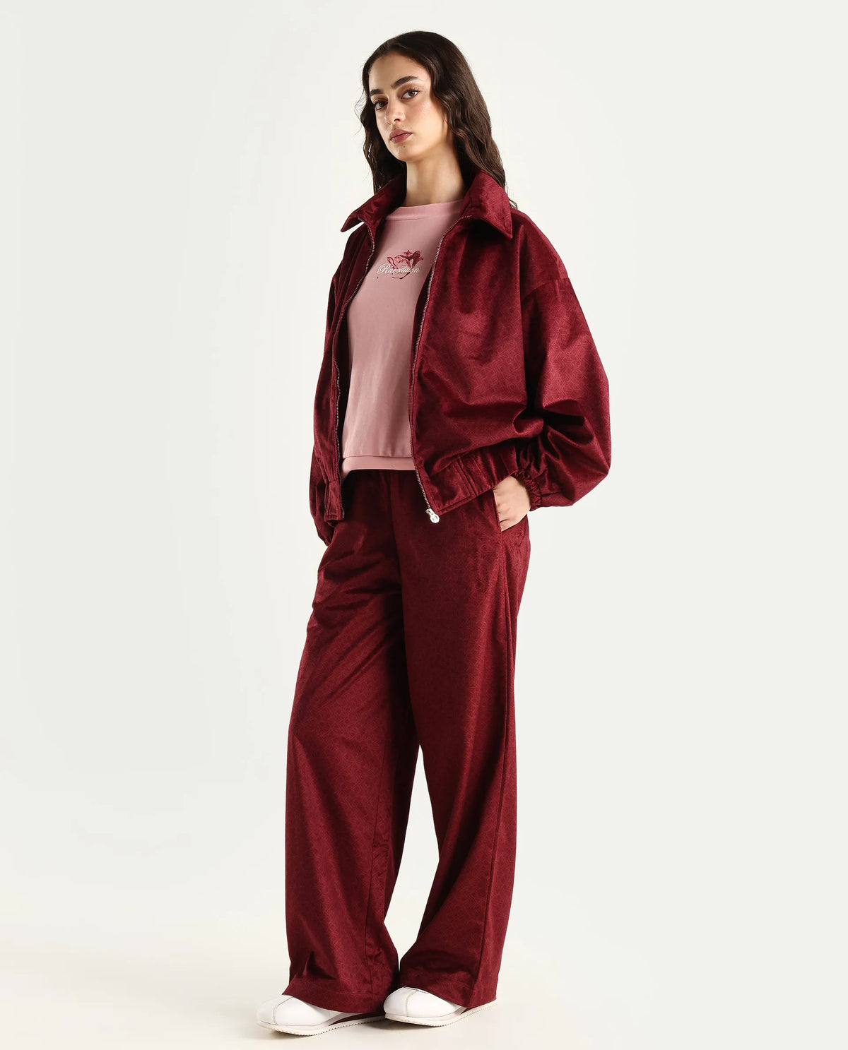 Rareism Women's Jacamo-B Maroon Polyester Straight Monogram Print Trouser
