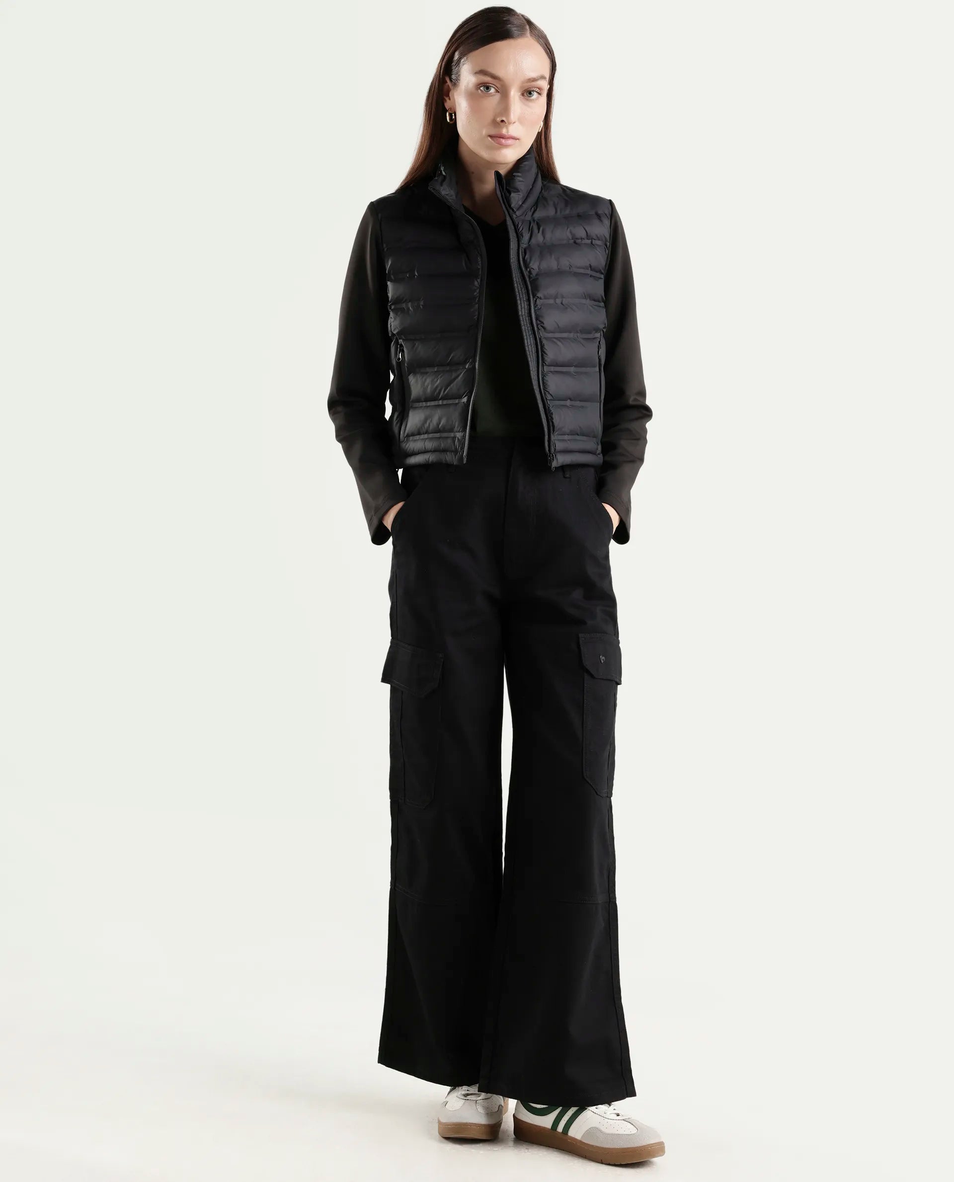 Rareism Women's Zarcru Black Nylon High Collar Regular Plain Jacket