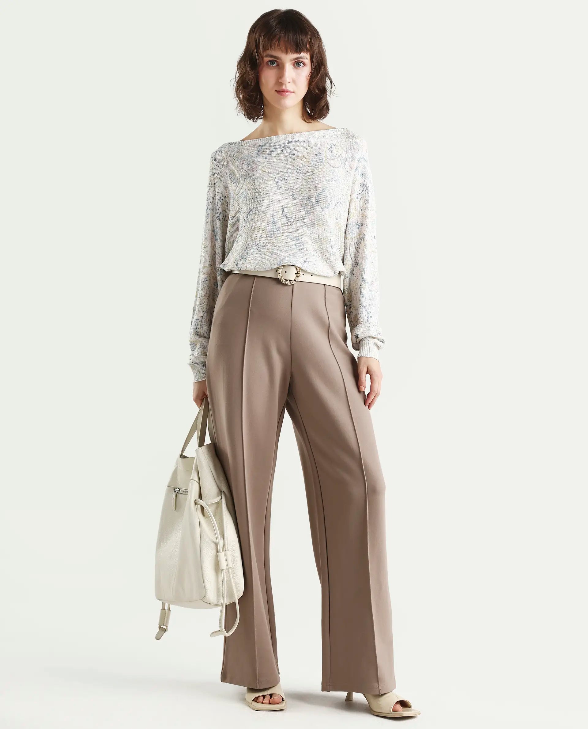 Rareism Women's Sovo Light Multi Viscose Blend Full Sleeve Boat Neck Relaxed Fit Paisley Top